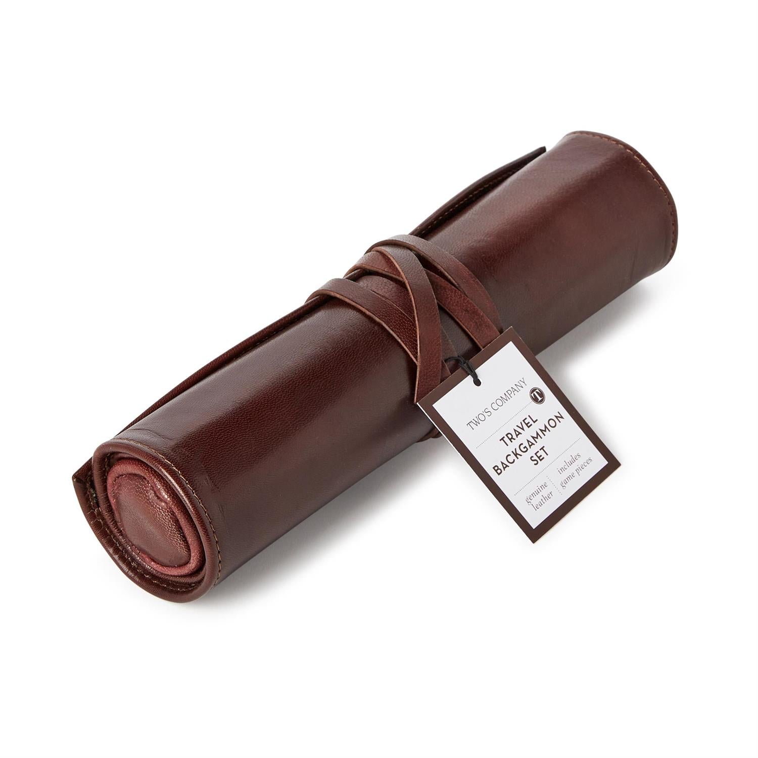 Roll-Up Portable Genuine Leather Backgammon Game Set