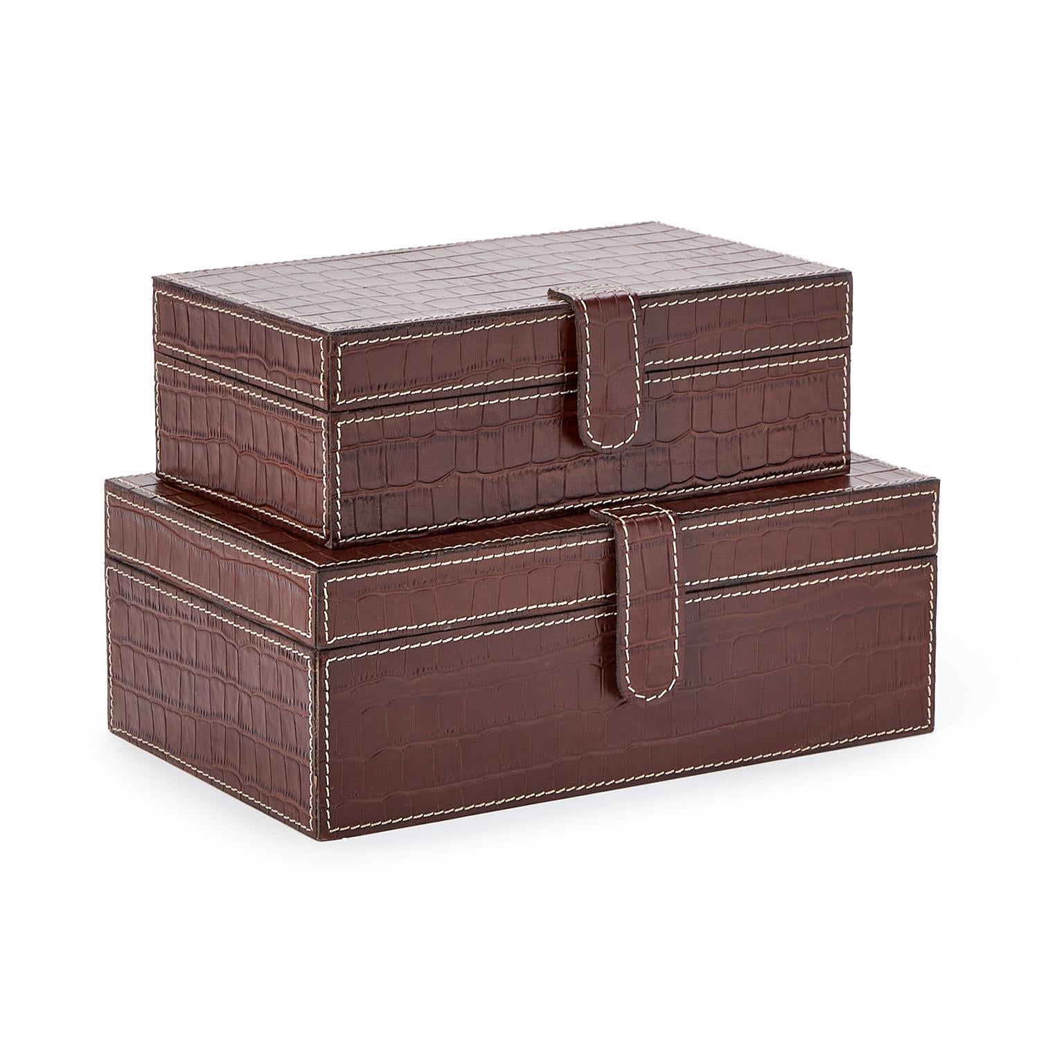 Genuine Leather Reptile Pattern Storage Box Set of 2