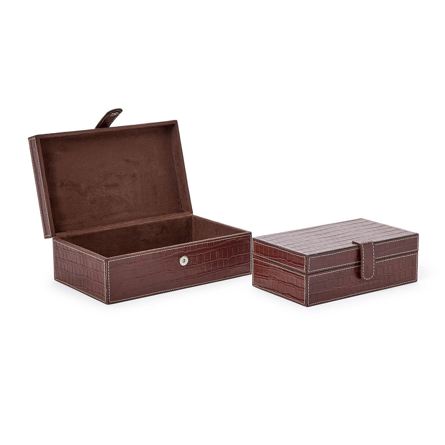 Genuine Leather Reptile Pattern Storage Box Set of 2