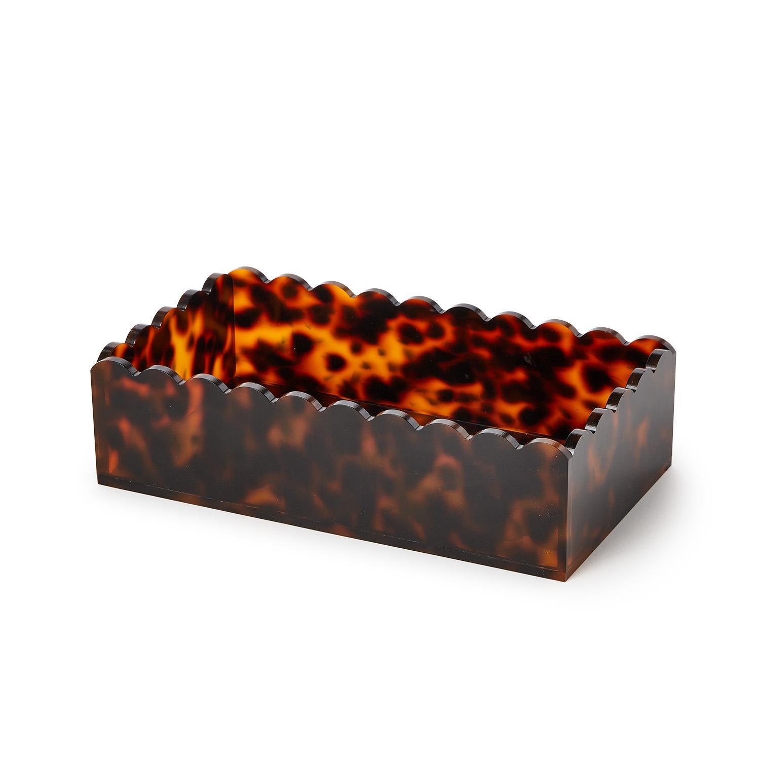 Tortoise Print Scalloped Edge Guest Napkin Holder