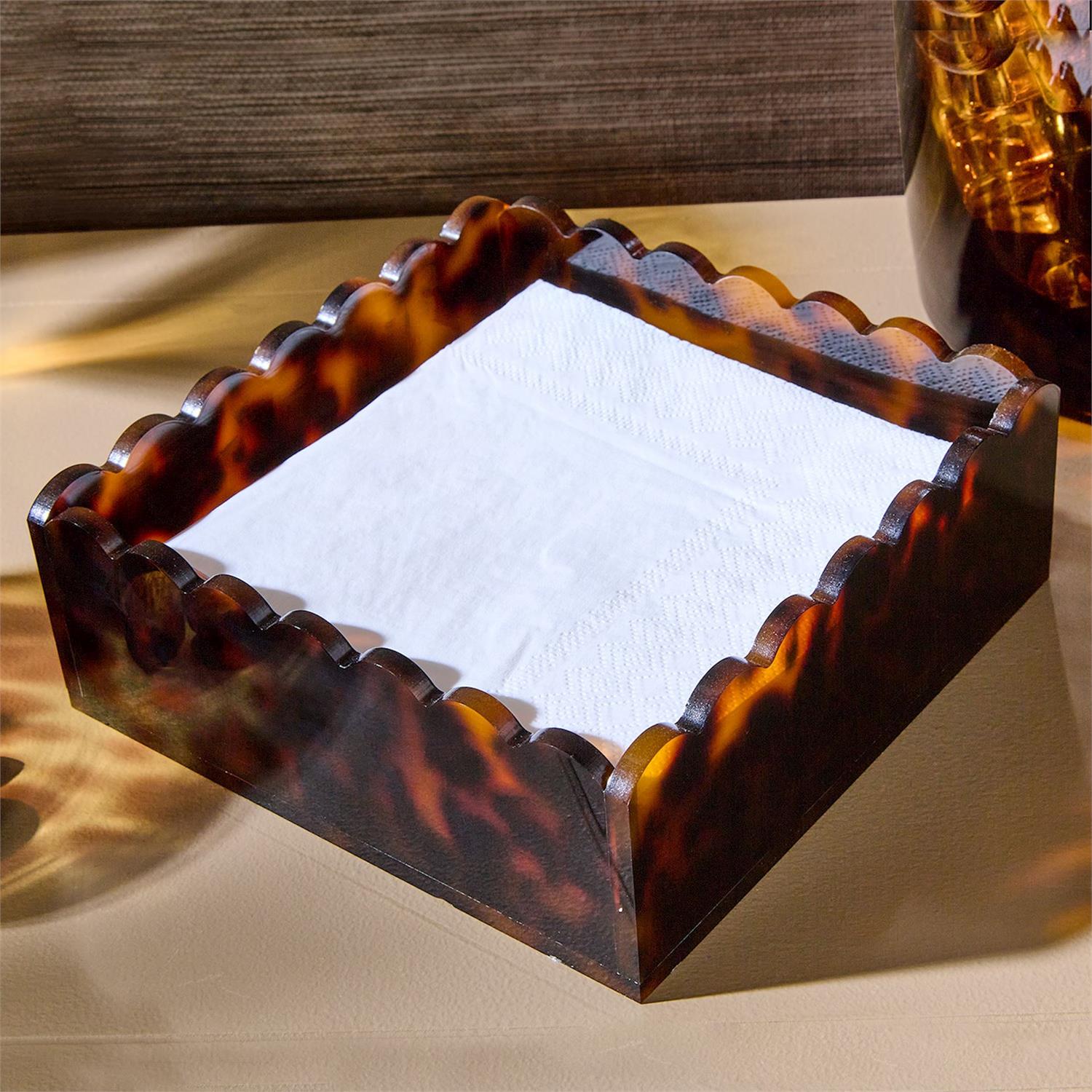 Tortoise Print Scalloped Edge Cocktail Napkin Holder