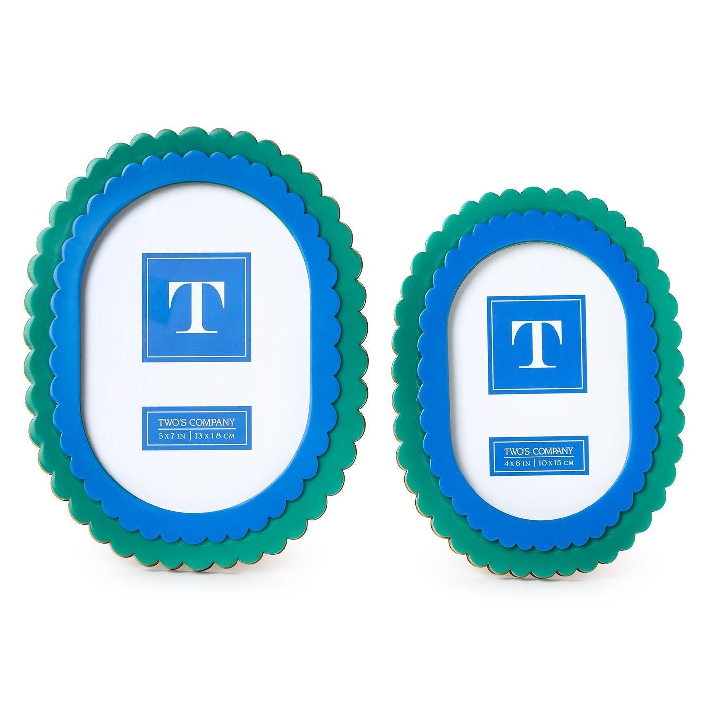 Double Scalloped Edge Blue/Green Photo Frame Set of 2