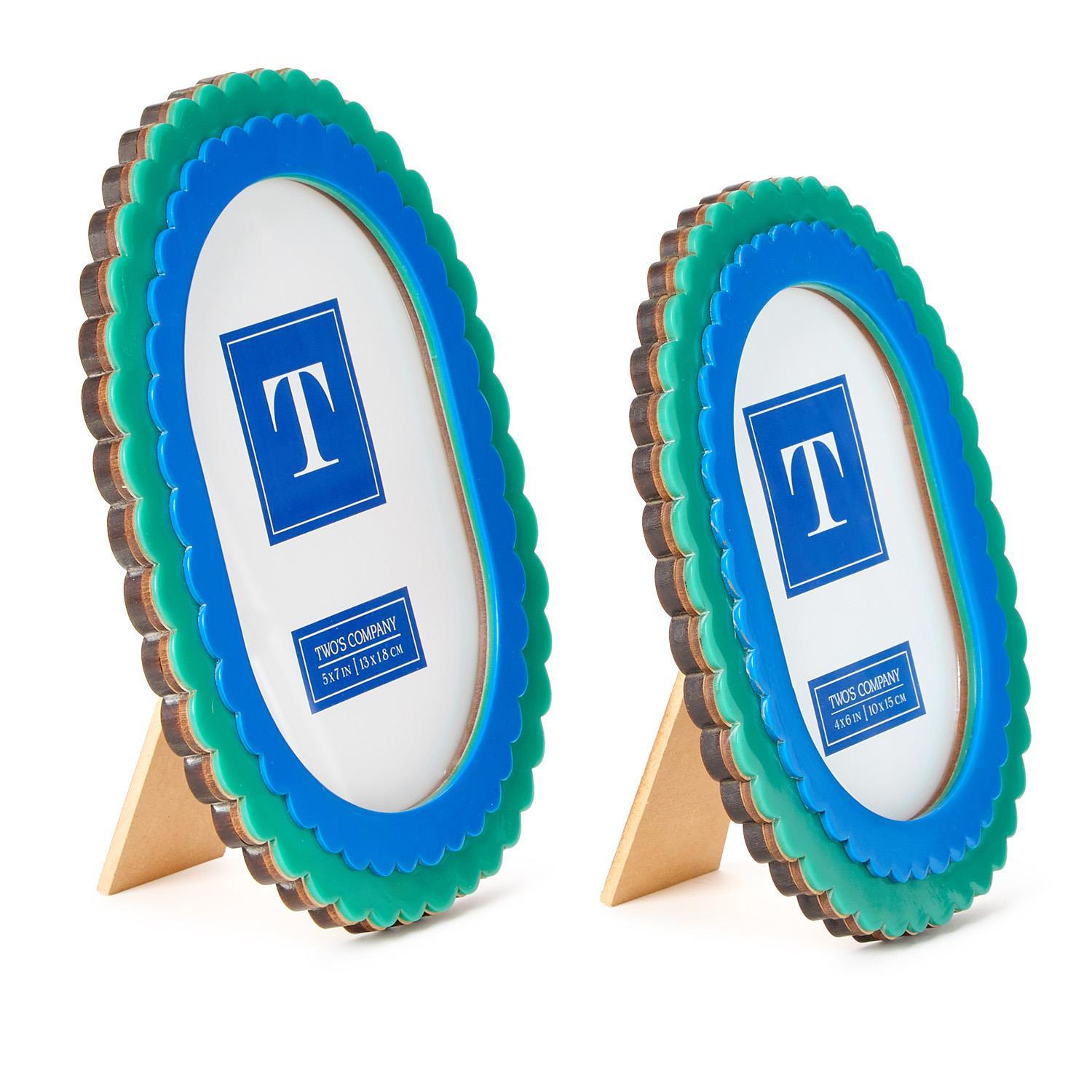 Double Scalloped Edge Blue/Green Photo Frame Set of 2