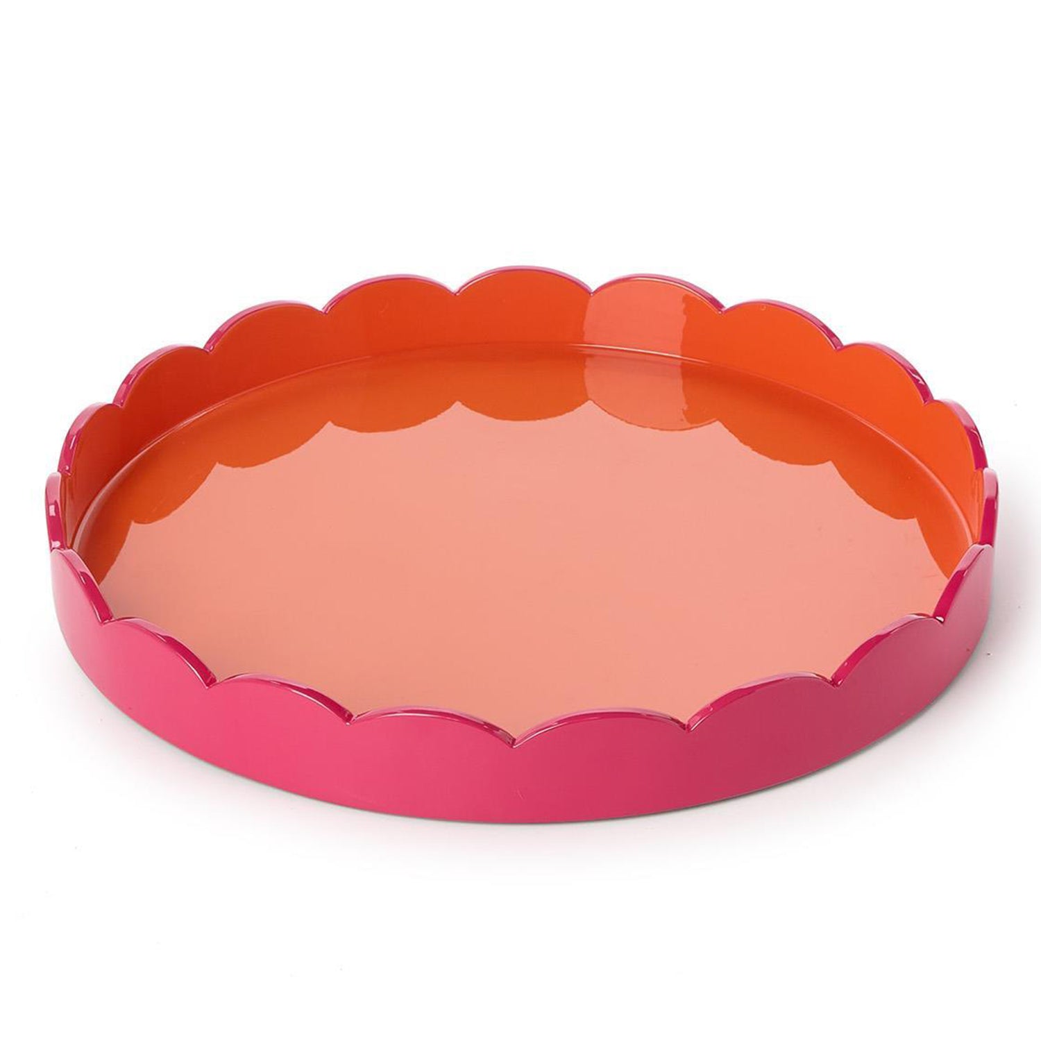 Scalloped Pink and Orange Dual Tone Lacquered Tray Set of 2