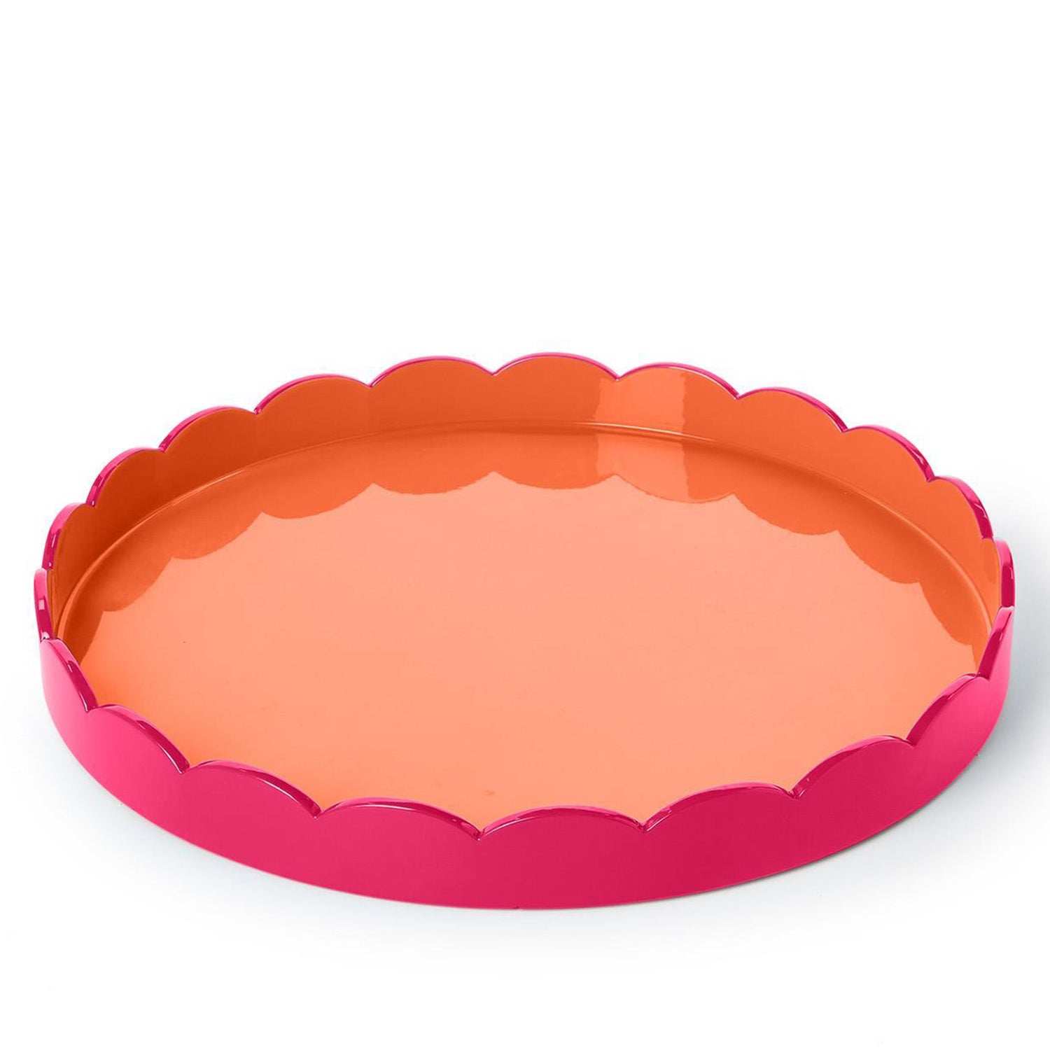 Scalloped Pink and Orange Dual Tone Lacquered Tray Set of 2