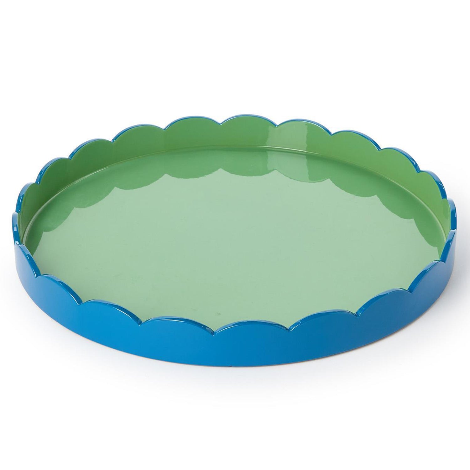 Scalloped Blue and Green Dual Tone Lacquered Tray Set of 2