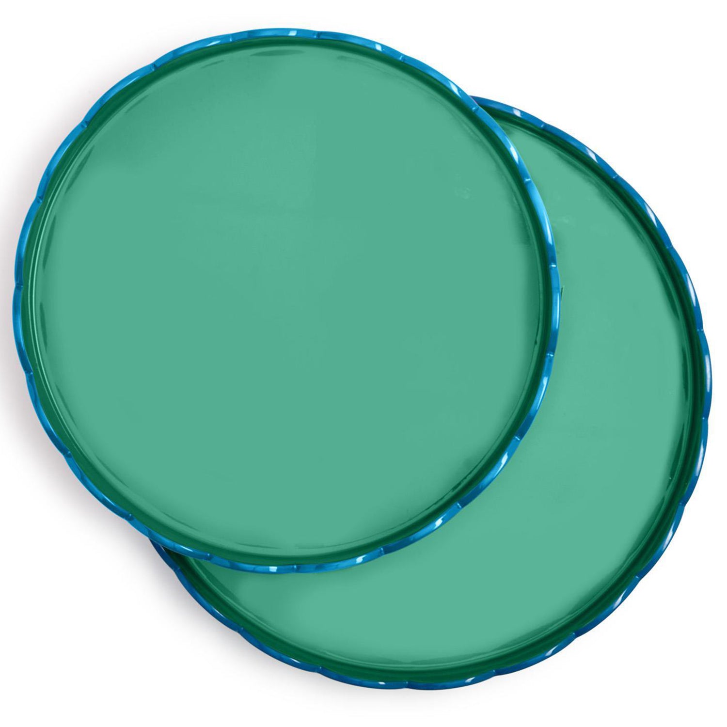 Scalloped Blue and Green Dual Tone Lacquered Tray Set of 2