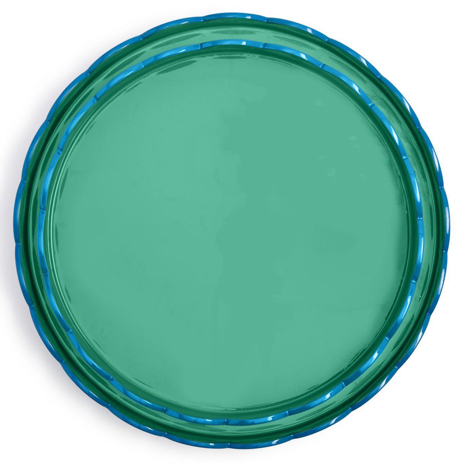 Scalloped Blue and Green Dual Tone Lacquered Tray Set of 2