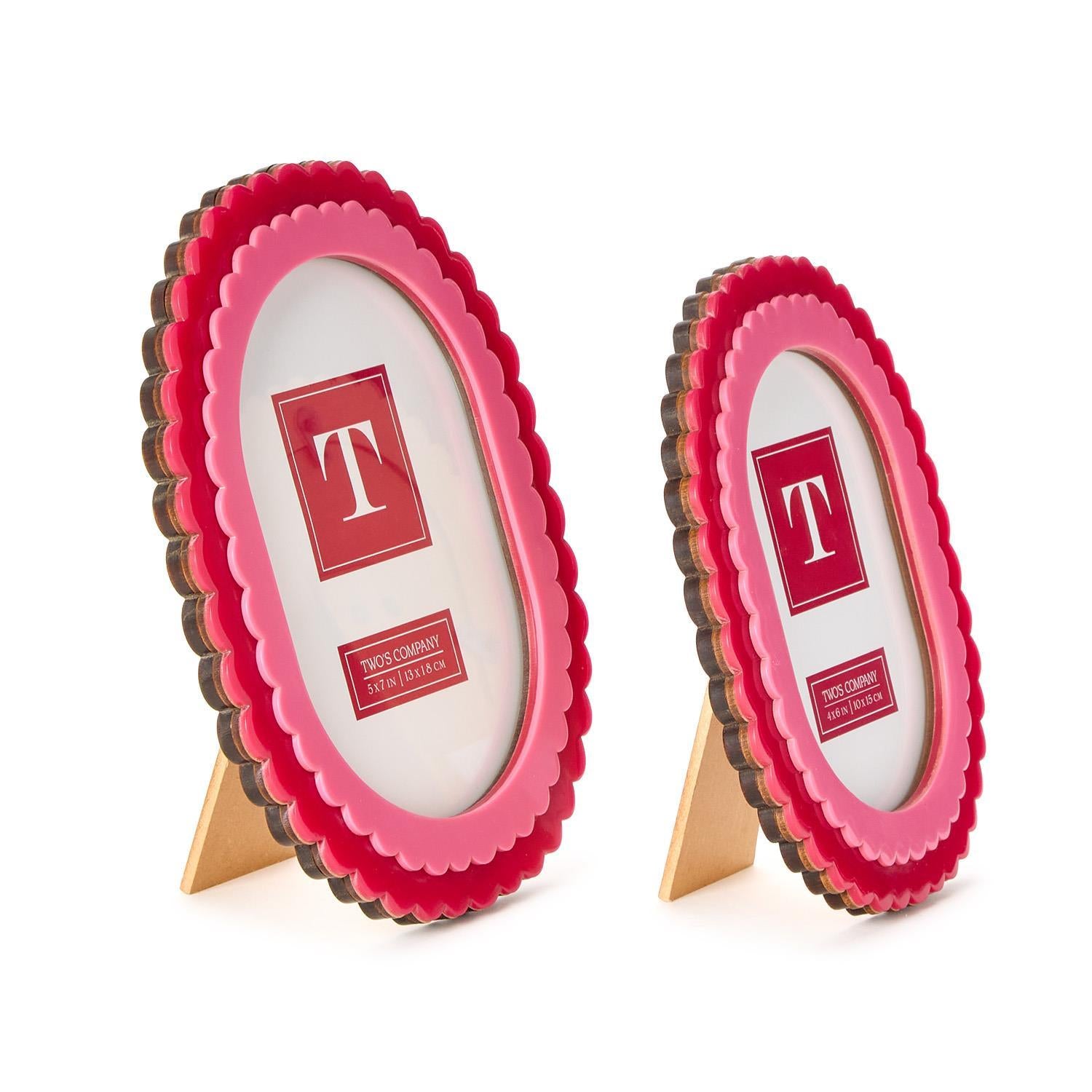 Double Scalloped Edge Pink/Dark Pink Photo Frame Set of 2