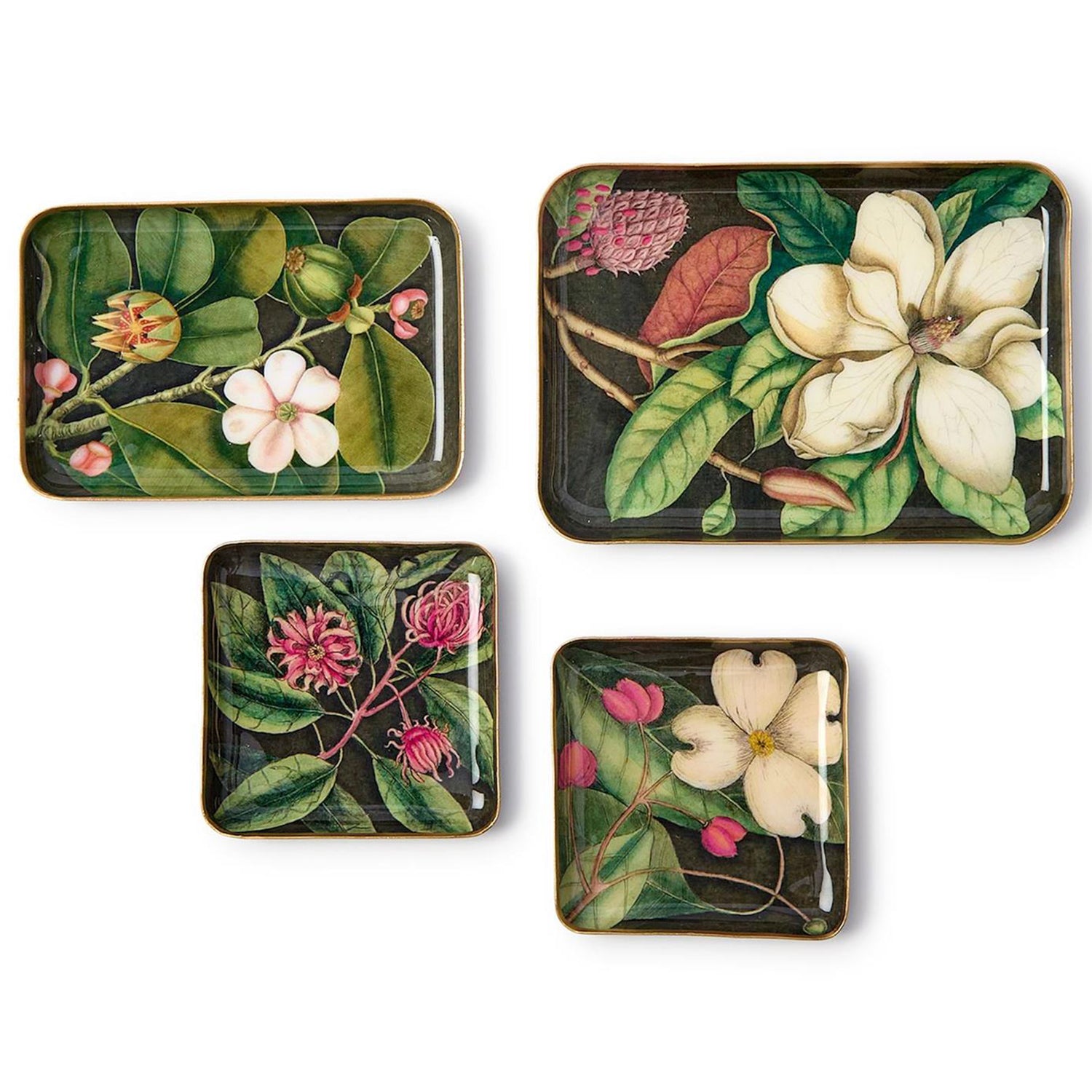 Vintage Floral Print Metal Tray Set of 4