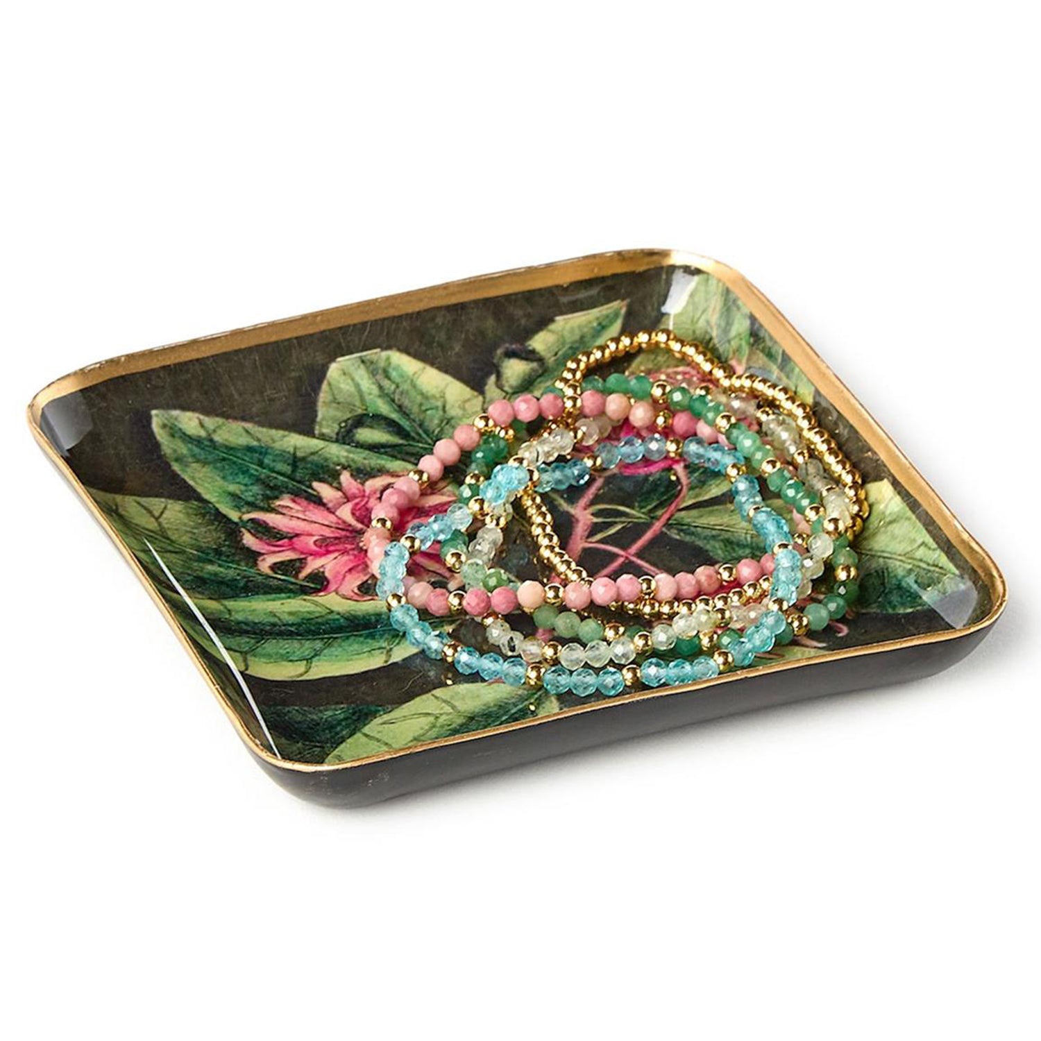 Vintage Floral Print Metal Tray Set of 4