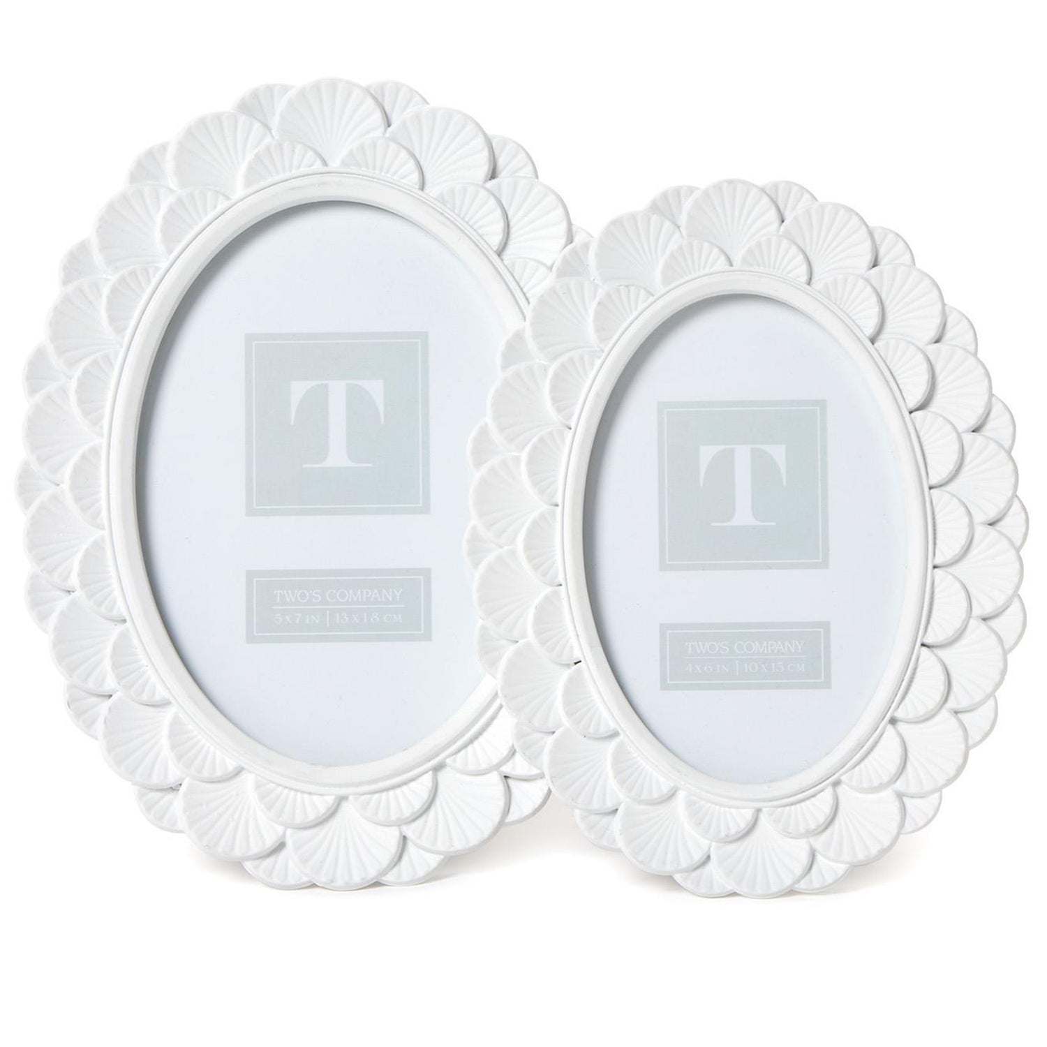 White Fanshell Oval Photo Frame Set of 2