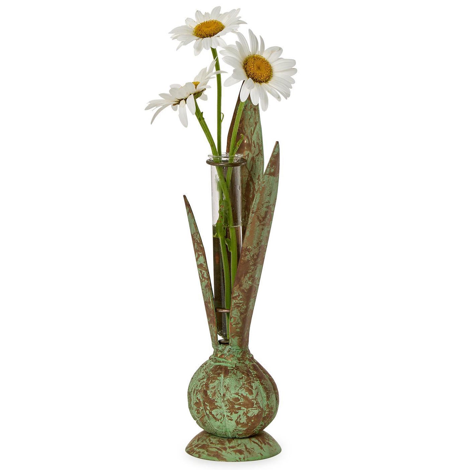 Verdigris Hand-Crafted Bulb and Leaf Vase