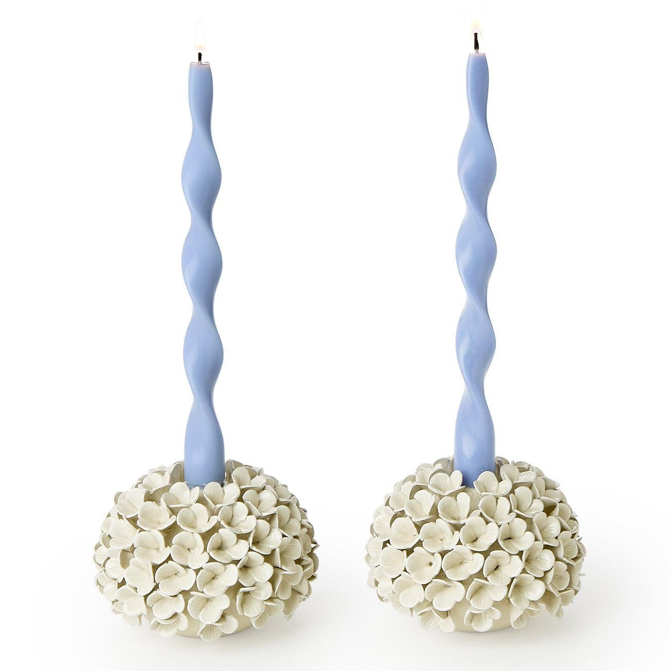 Hydrangea Flower White Bud Vase/Taper Candle Holder Set of 2