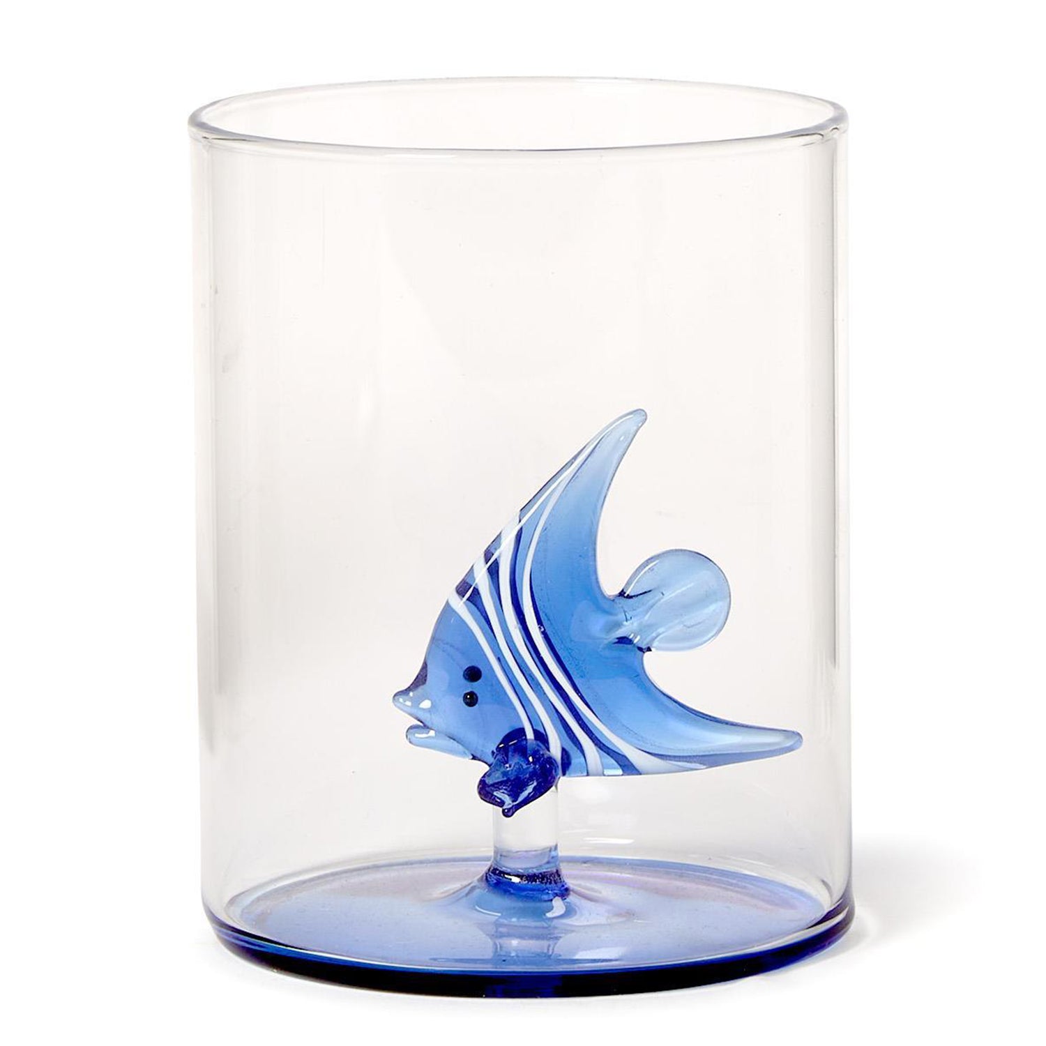Blue Angel Fish Icon in Double Old Fashion Glass Set of 2
