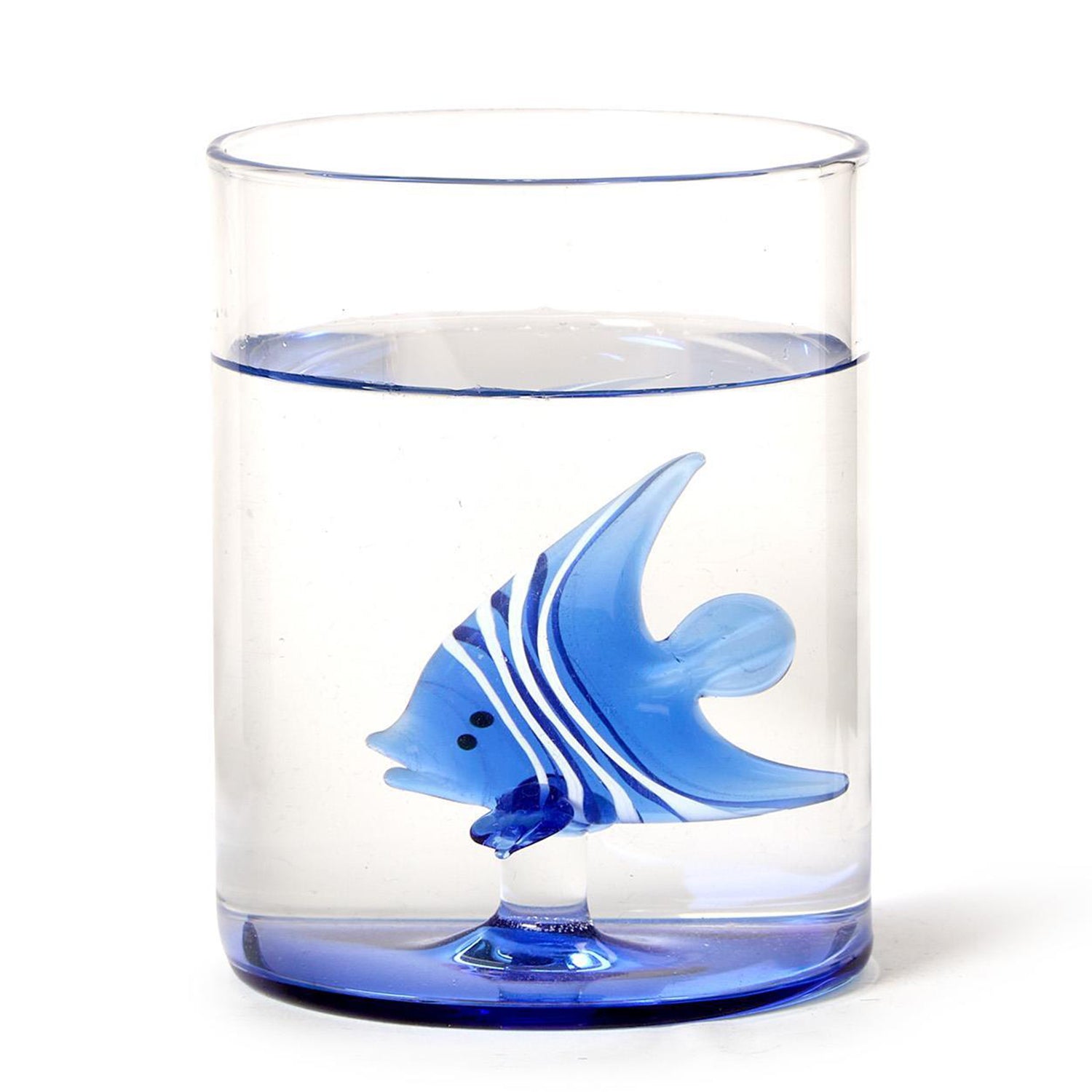 Blue Angel Fish Icon in Double Old Fashion Glass Set of 2