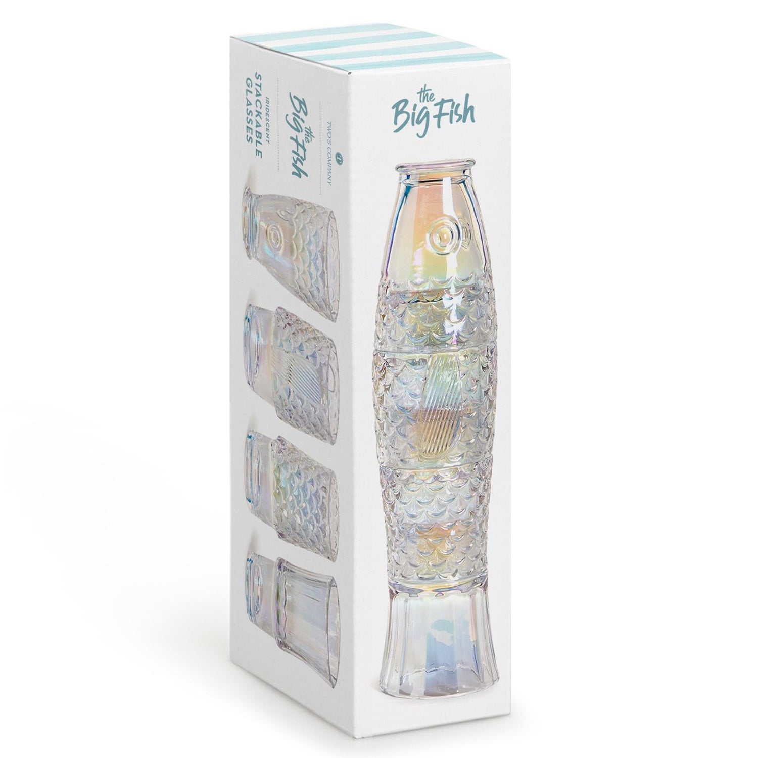 Under The Sea Iridescent Stackable Fish Glasses in Gift Box Set of 4