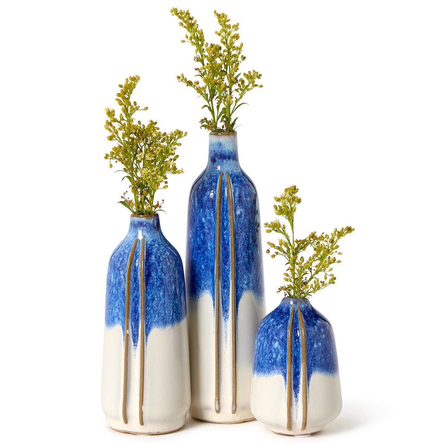 Reactive Glaze Mini Blue and White Vase Set of 3