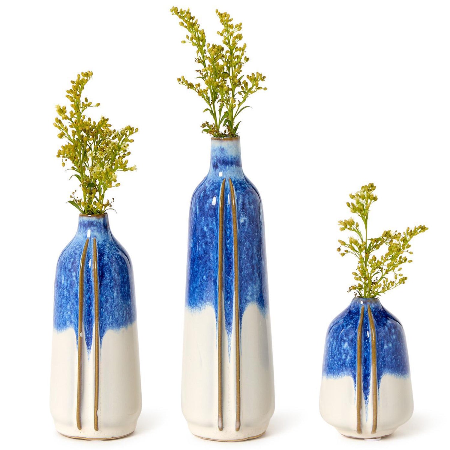 Reactive Glaze Mini Blue and White Vase Set of 3