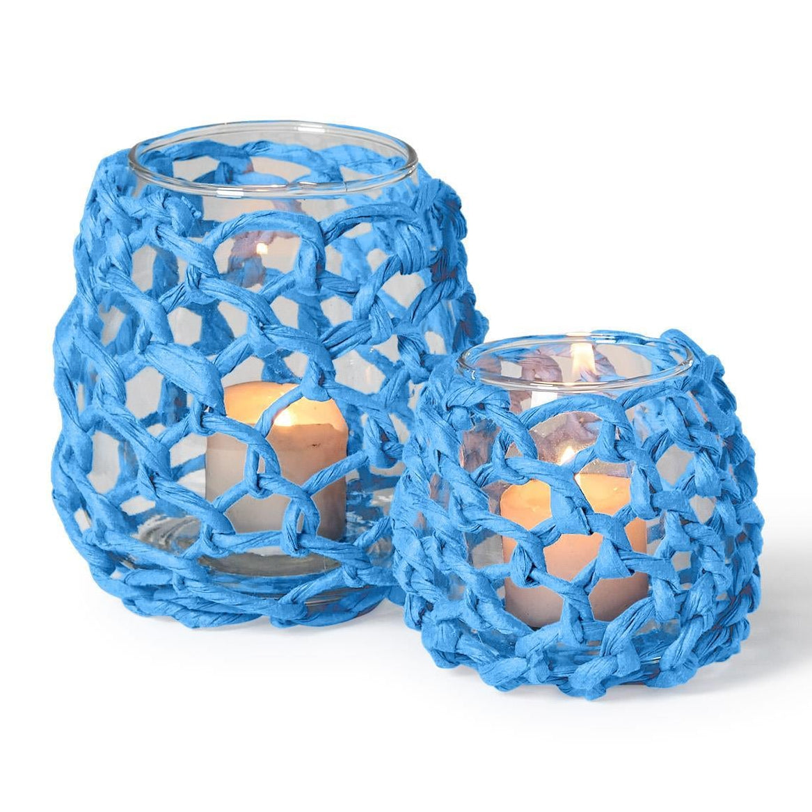 Blue Wrapped Paper Rope Tealight Candleholder Set of 2