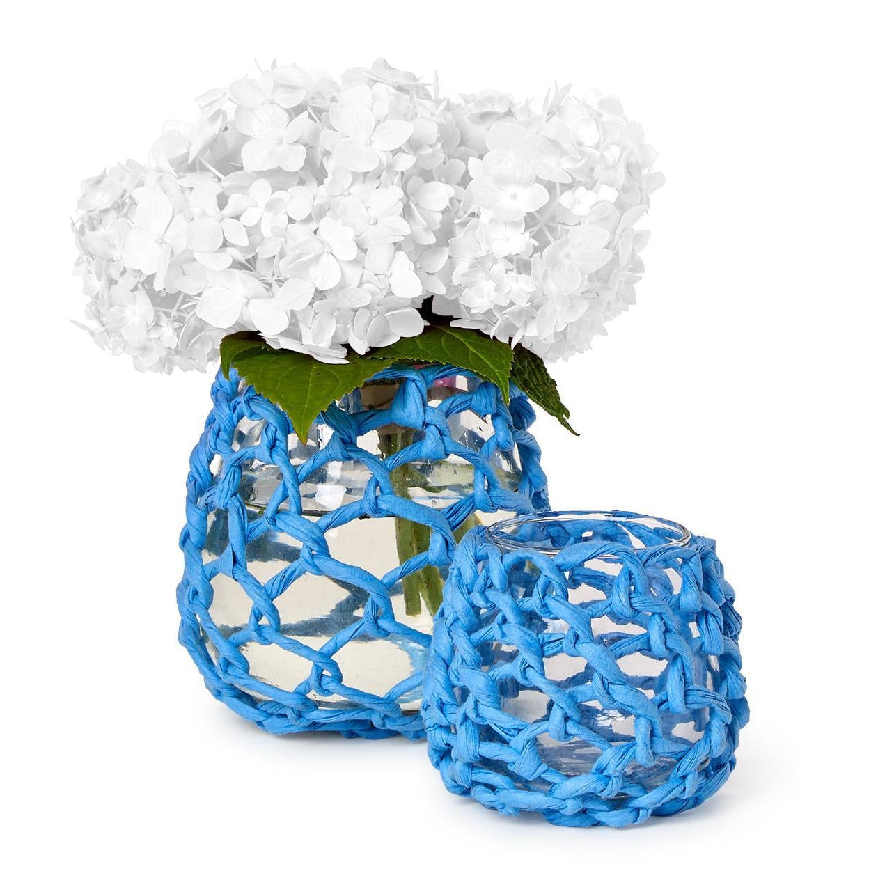 Blue Wrapped Paper Rope Tealight Candleholder Set of 2