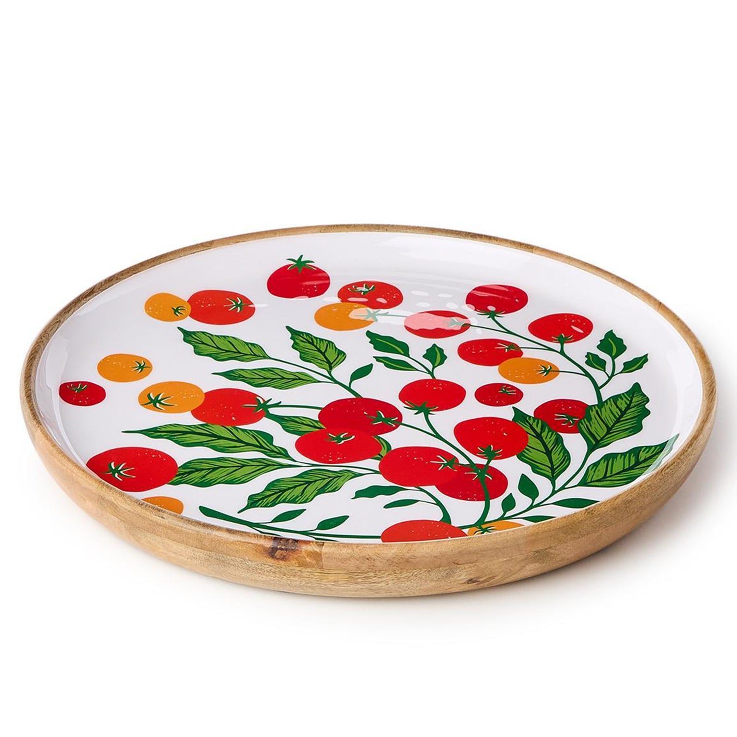 Garden Harvest Set Hand-Crafted Wooden Round Tray with Enamel Set of 2