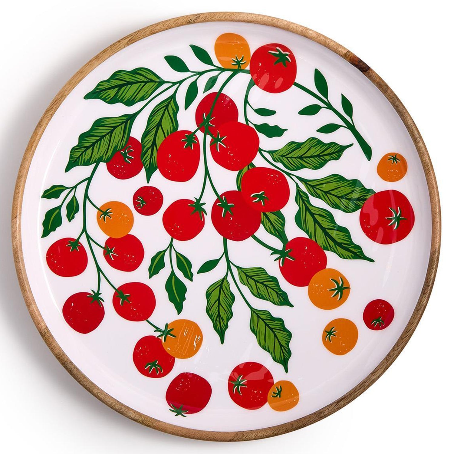 Garden Harvest Set Hand-Crafted Wooden Round Tray with Enamel Set of 2