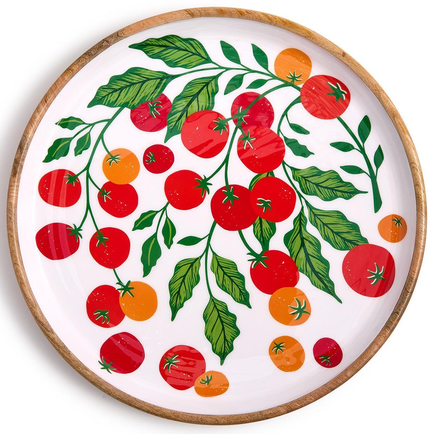 Garden Harvest Set Hand-Crafted Wooden Round Tray with Enamel Set of 2