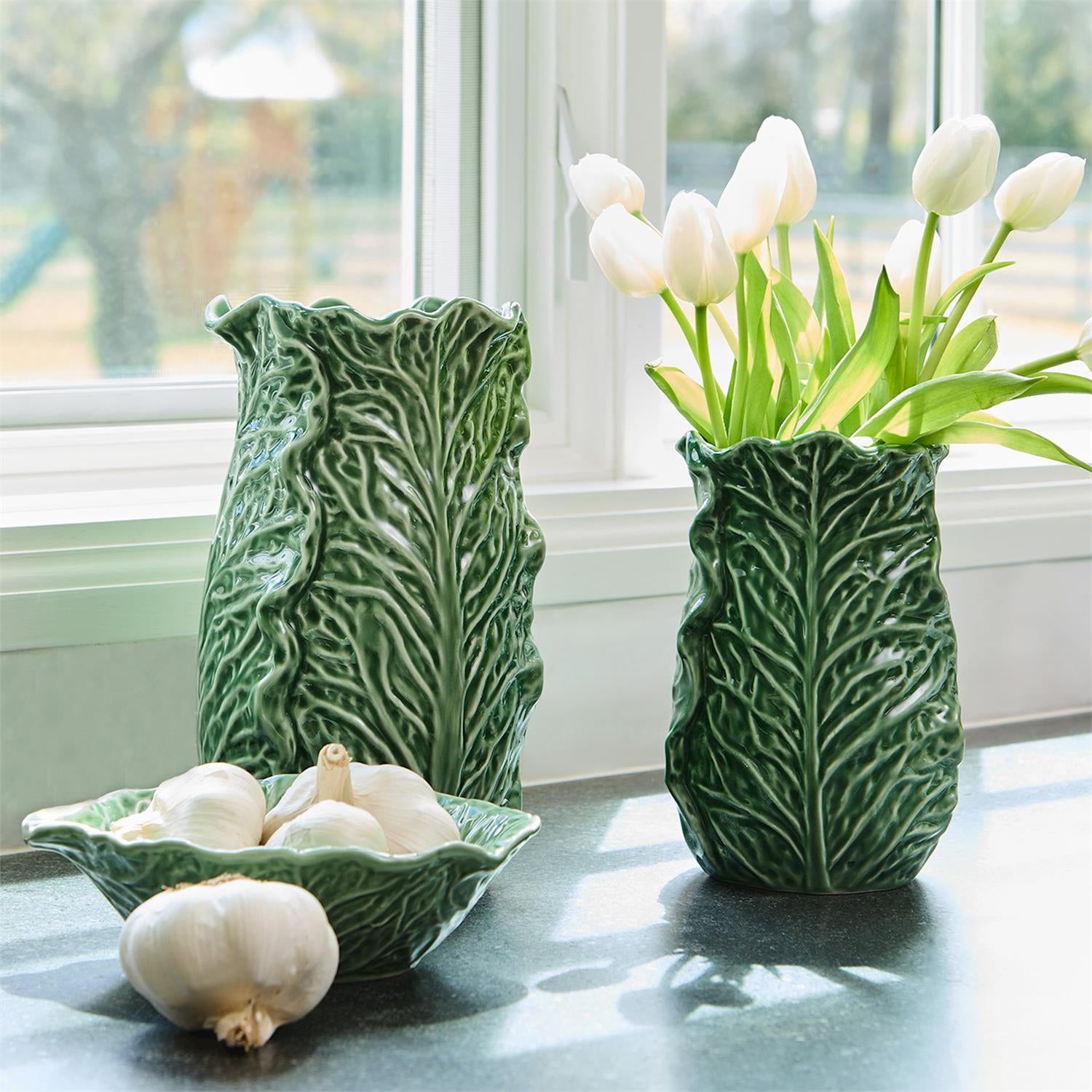 Cruciferous Leaf Textured Bowl and Plate Set of 2