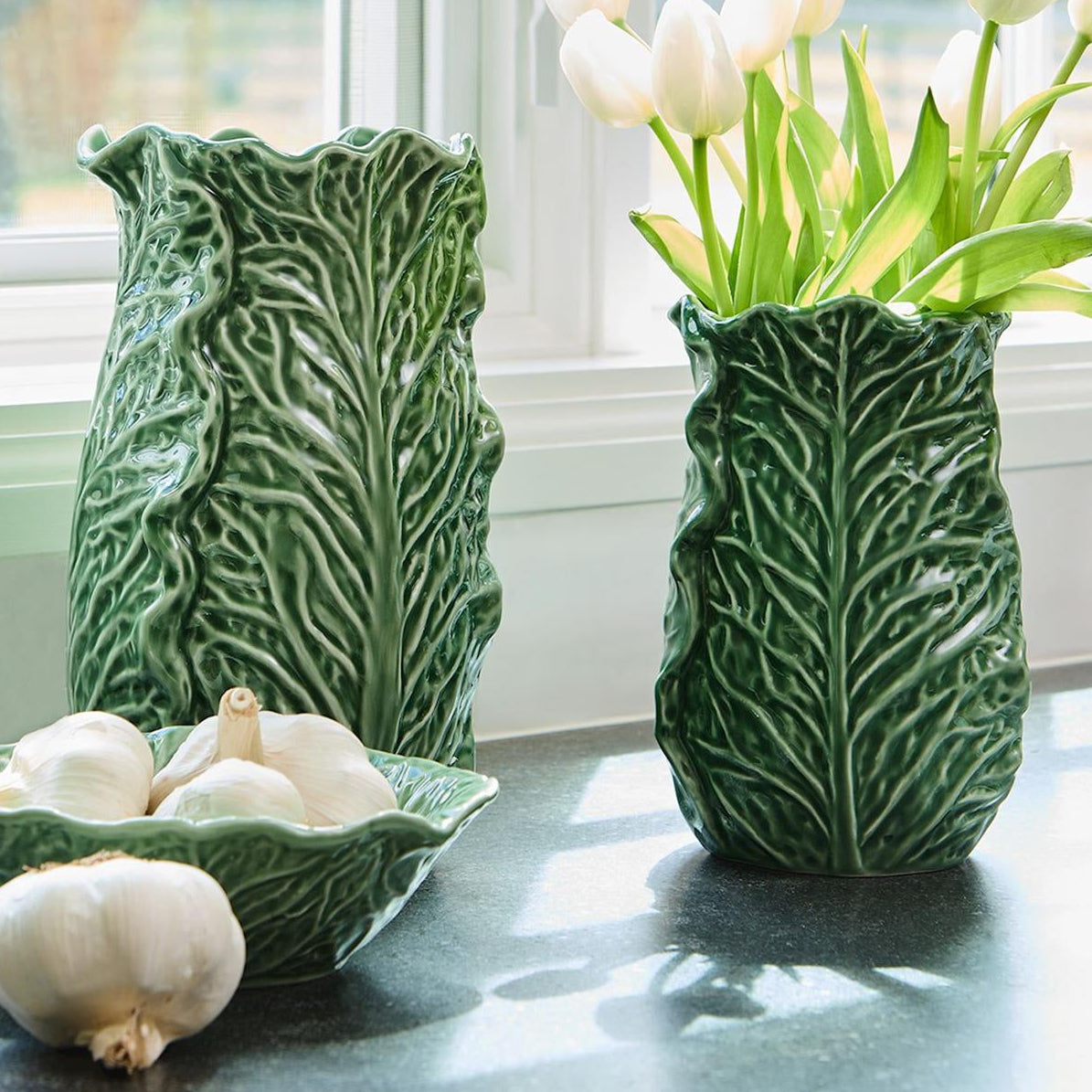 Cruciferous Leaf Textured Vase Set of 2