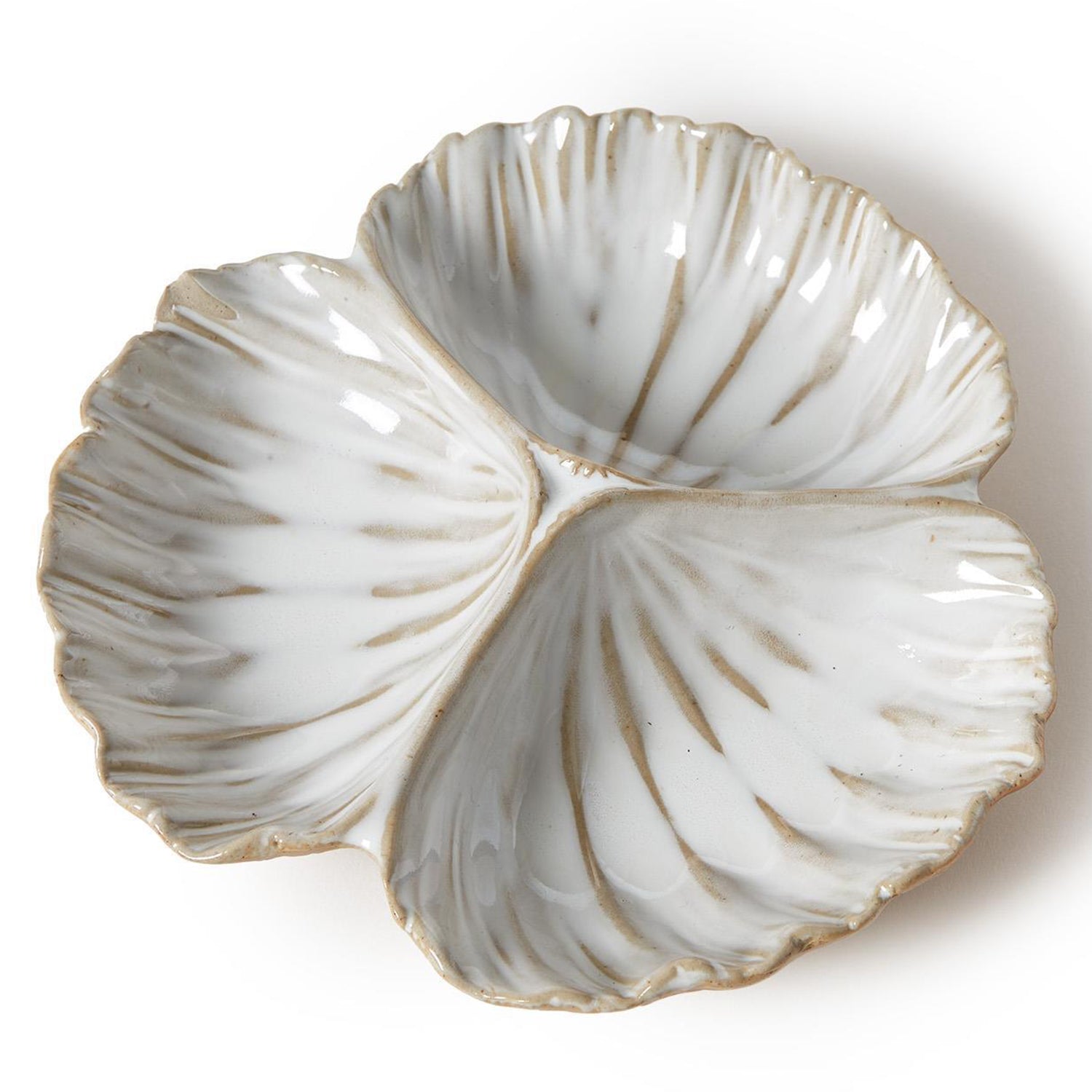 Artisanal Reactive Glaze 3 Section Shell Tidbit Dish/Tray