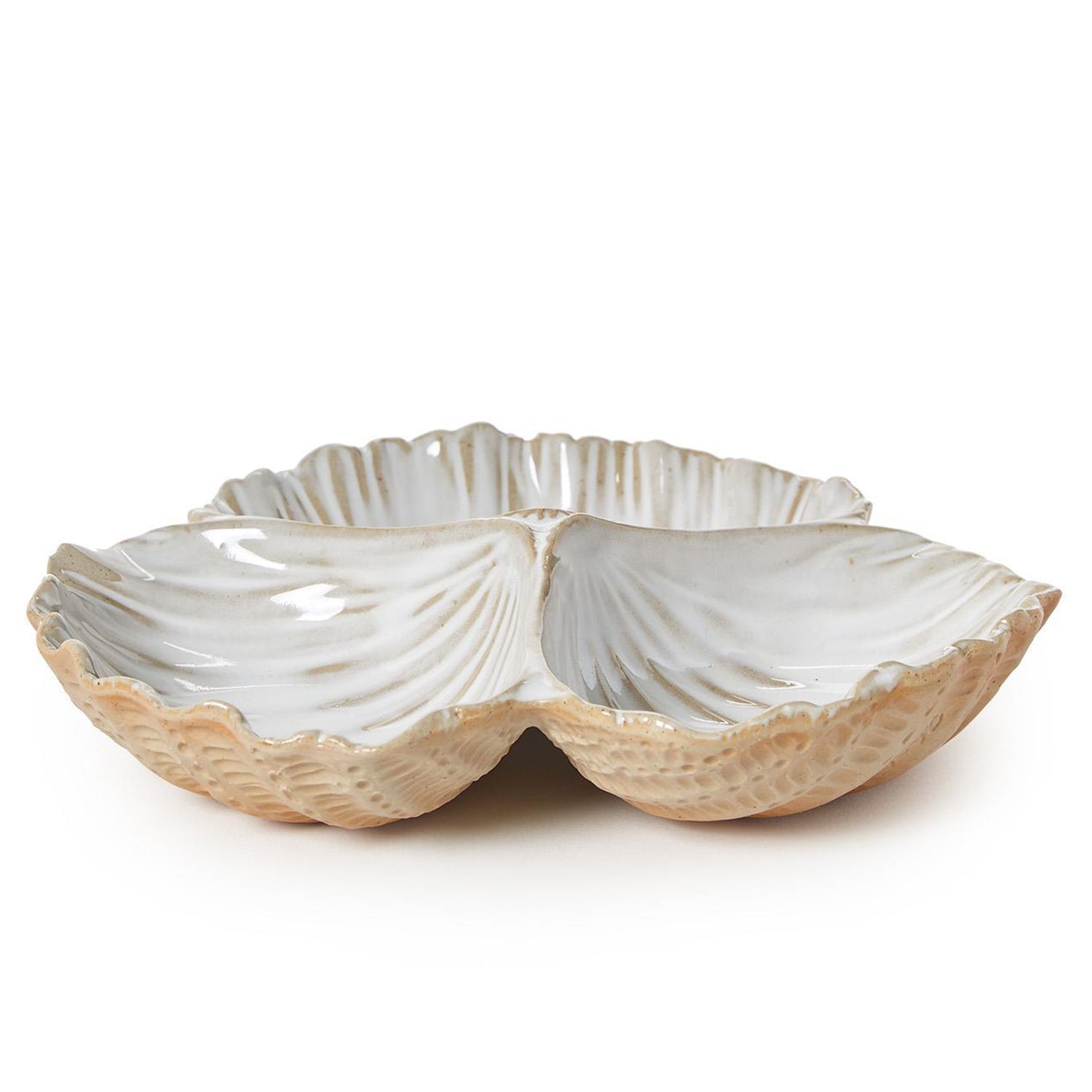 Artisanal Reactive Glaze 3 Section Shell Tidbit Dish/Tray