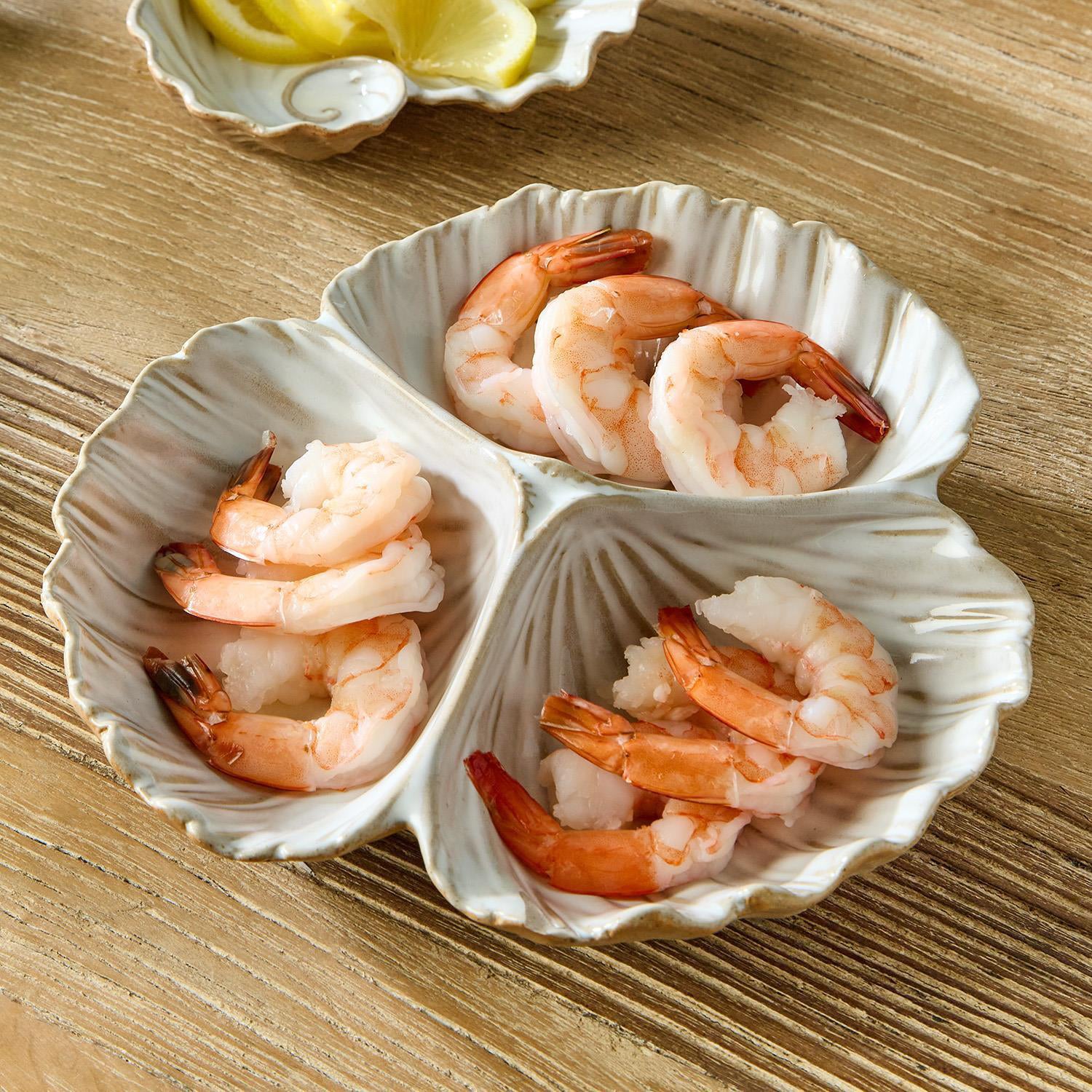 Artisanal Reactive Glaze 3 Section Shell Tidbit Dish/Tray