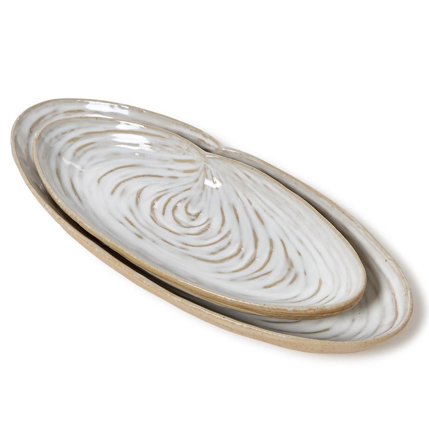 Artisanal Reactive Glaze Shell Tidbit Dish/Tray Set of 2