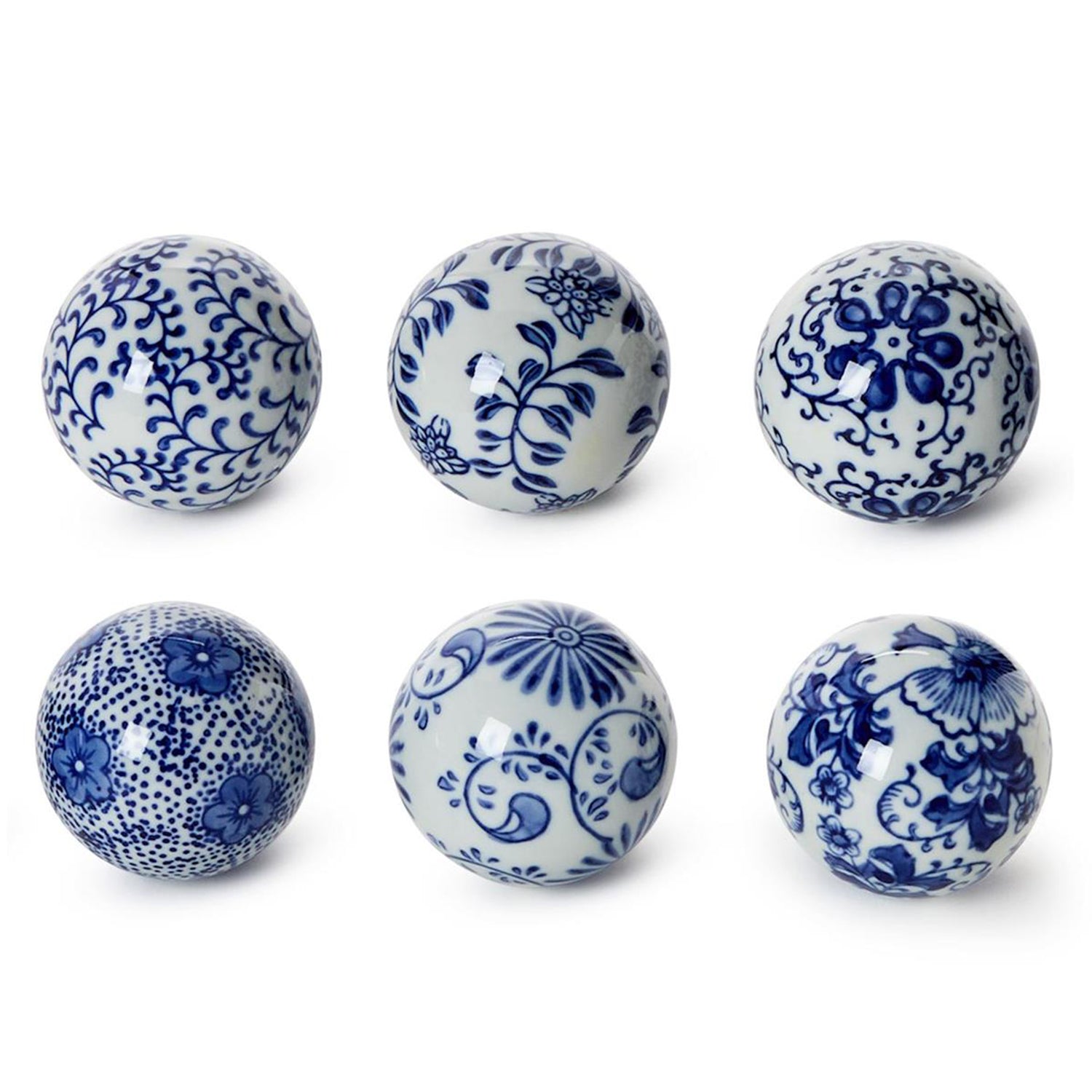 Hand-Painted Blue and White Decorative Ball Set of 4