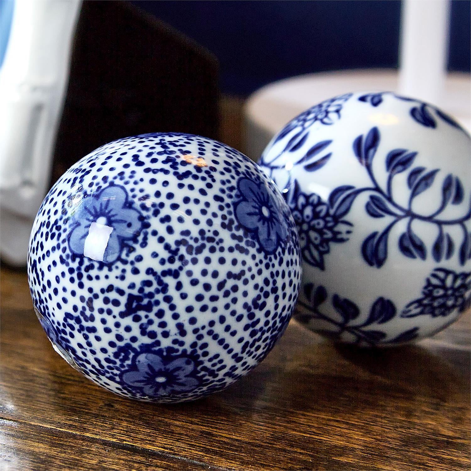 Hand-Painted Blue and White Decorative Ball Set of 4
