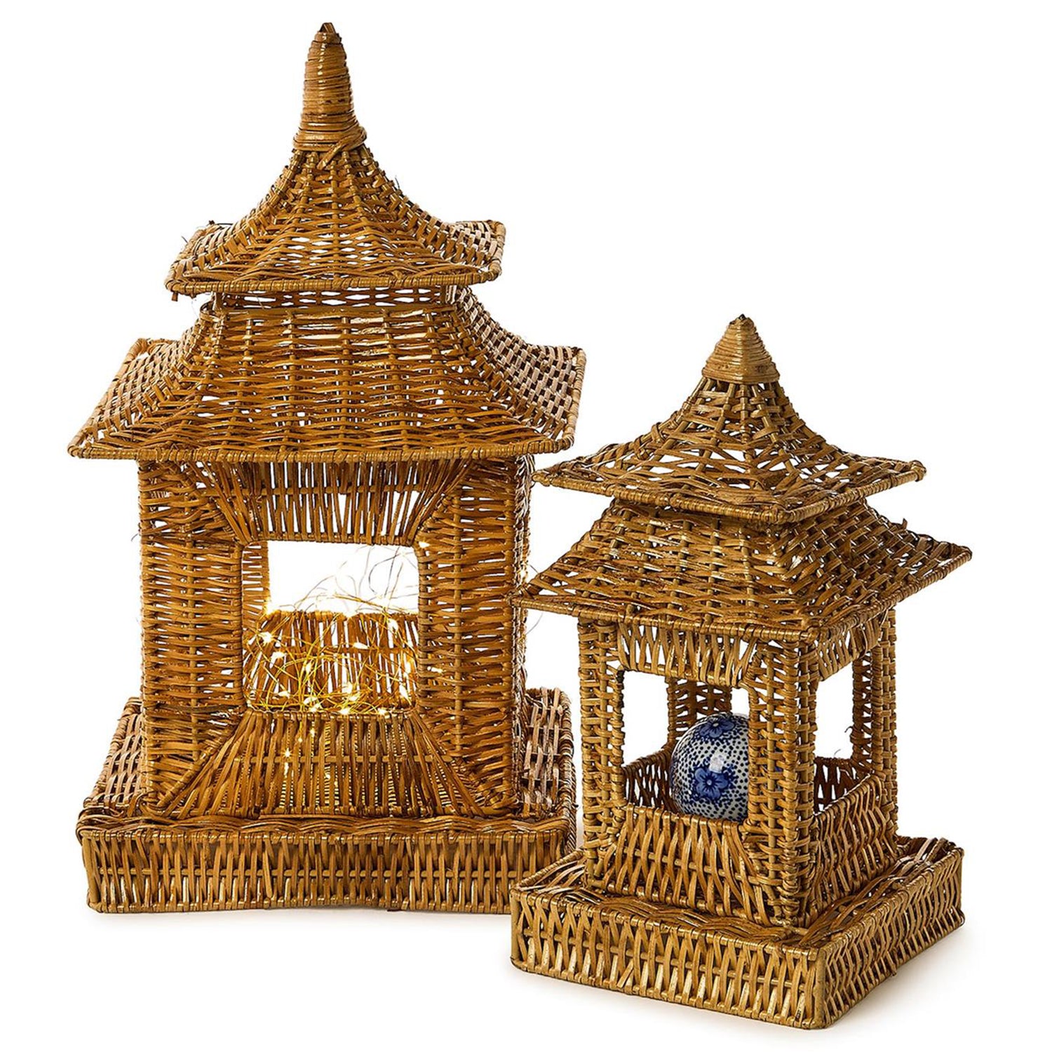 Pagoda Rattan Lantern Set of 2