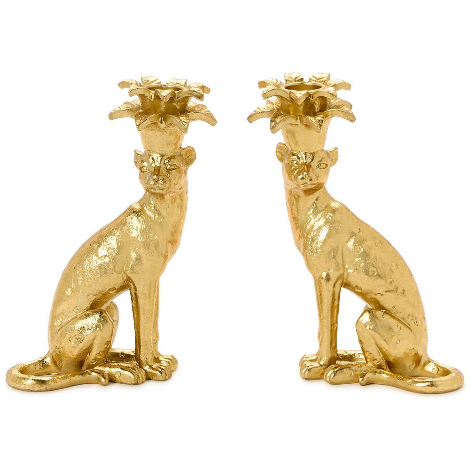 Gold Leopard Taper Candlestick Candleholder Set of 2