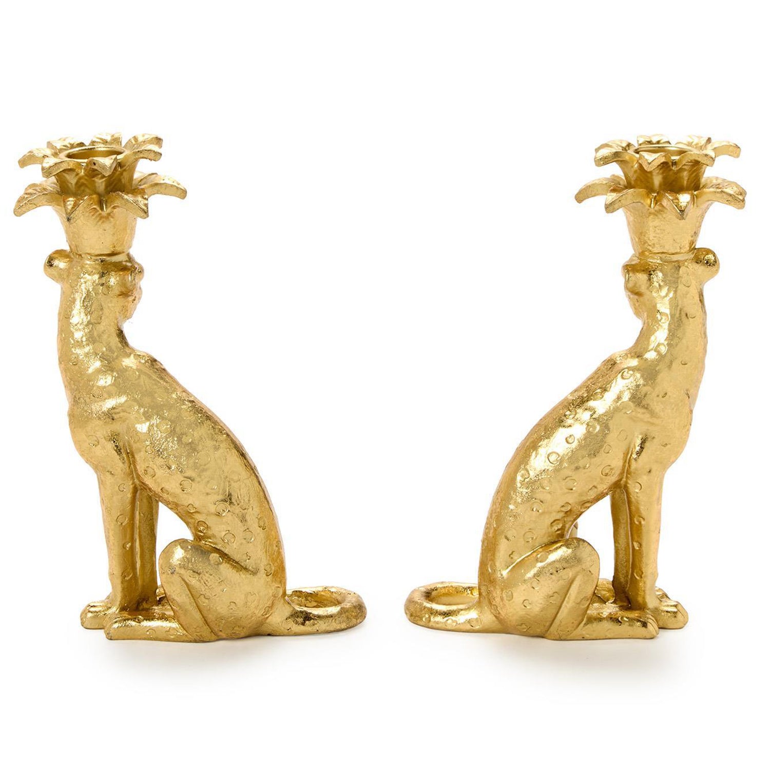 Gold Leopard Taper Candlestick Candleholder Set of 2