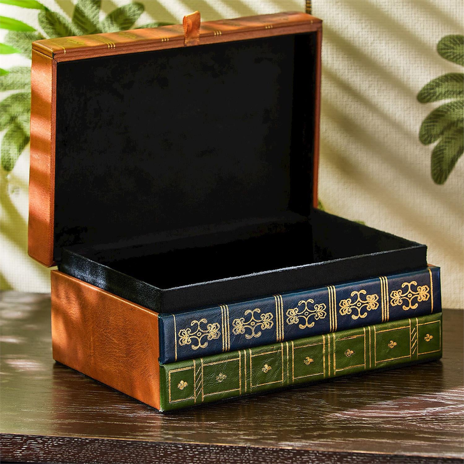 Leather Hinged Rectangle Keepsake/Storage Box with Tri-Color Spine