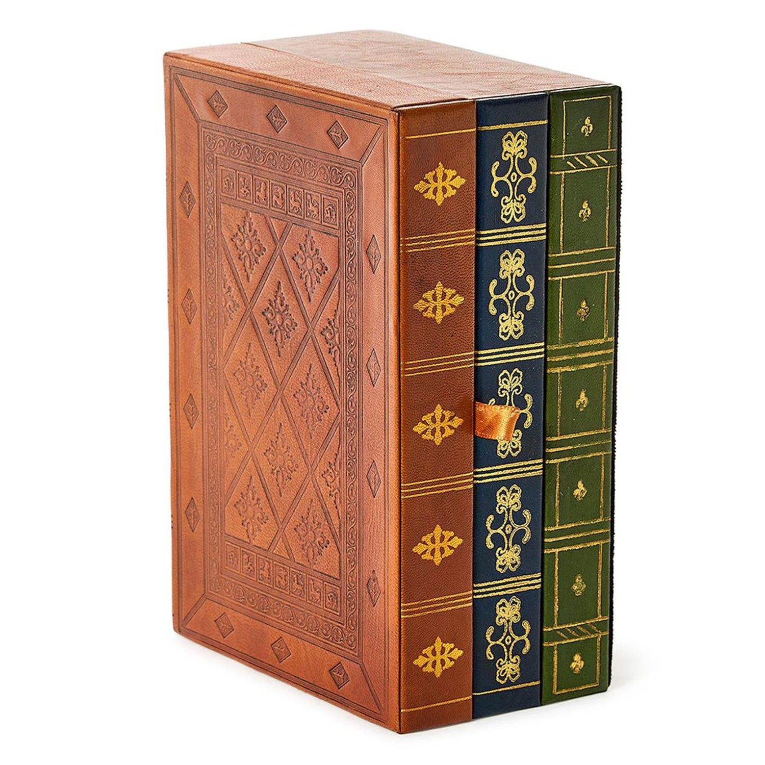 Leather Hinged Rectangle Keepsake/Storage Box with Tri-Color Spine