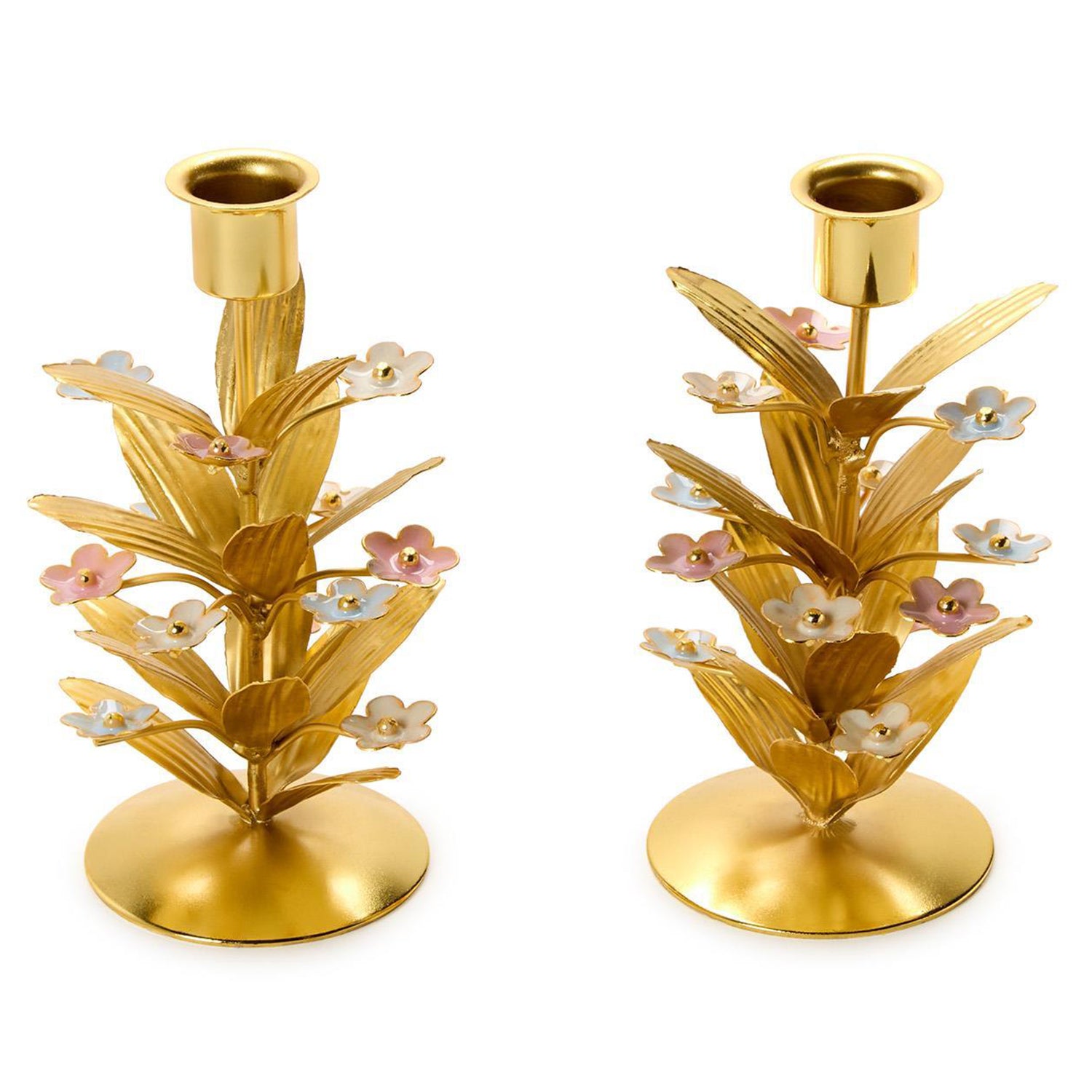 Tri-Flower Embellished Candleholder Set of 2