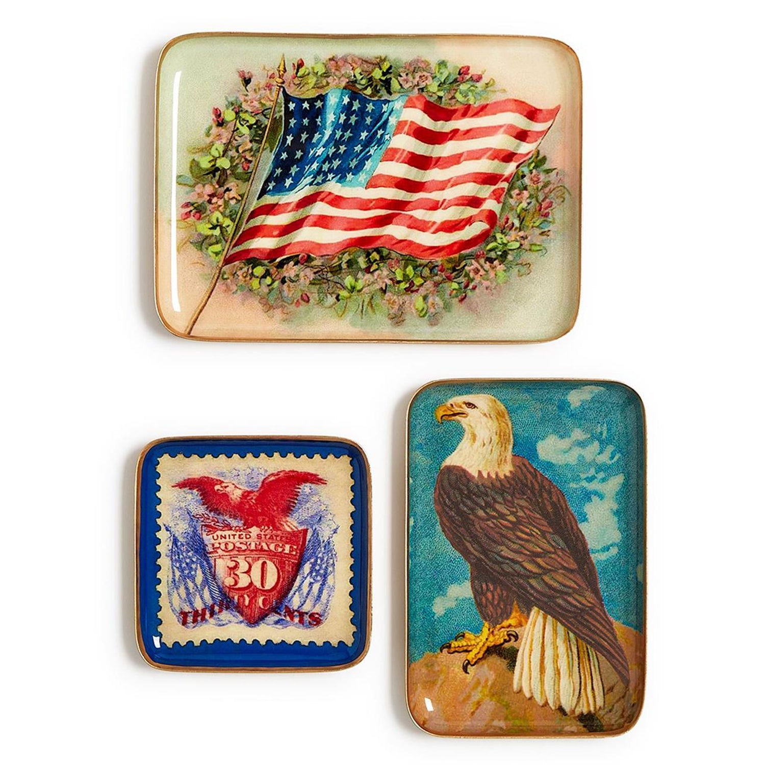 Vintage America Metal Trinket/Desk Tray Set of 3