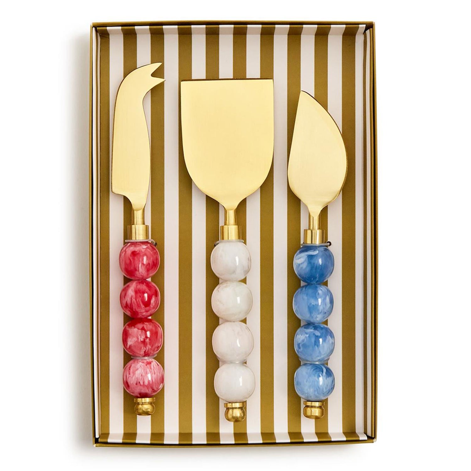 Red, White and Blue Cheese Knives in Gift Box Set of 3