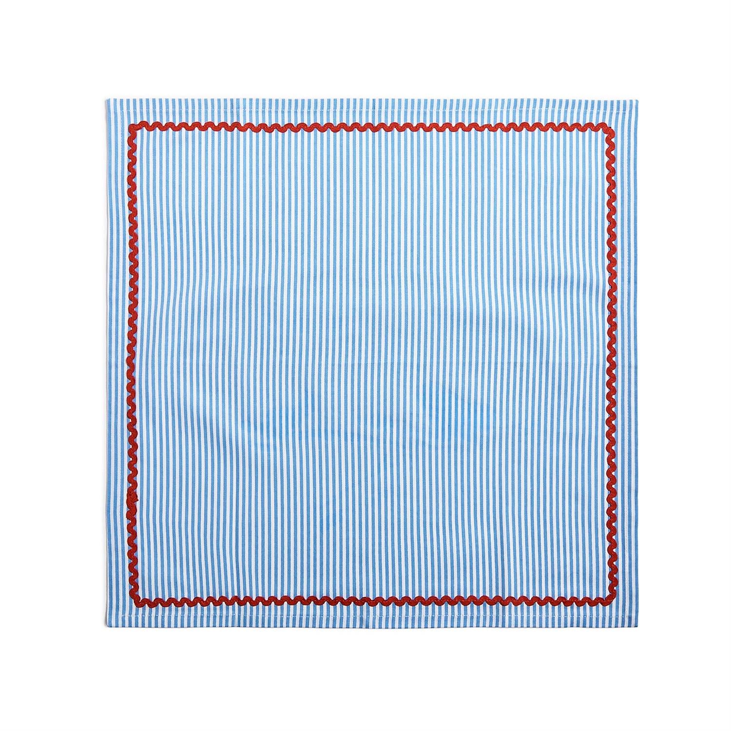 Blue Stripe with Red Ric Rac Trim Dinner Napkin Set of 4