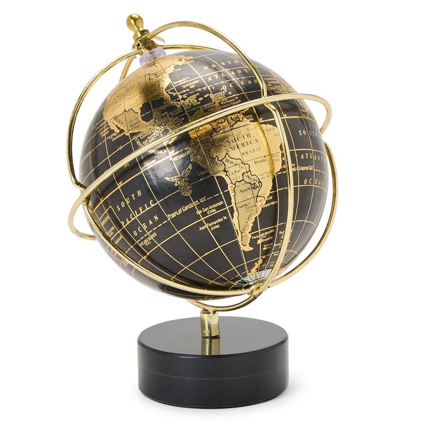 Around The World Black and Gold Globe with Marble Base
