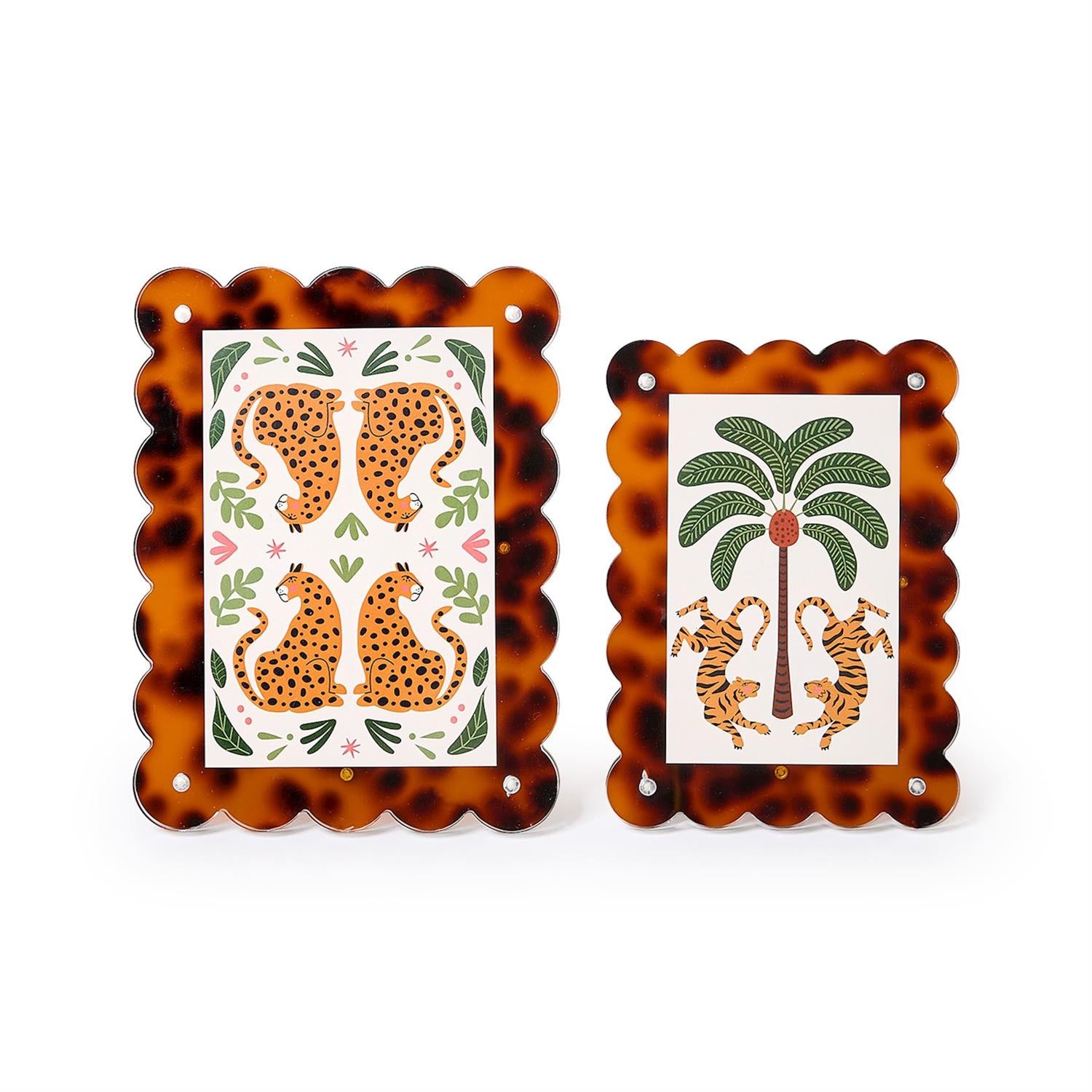 Tortoise Print Scalloped Edge Acrylic Photo Frame Set of 2