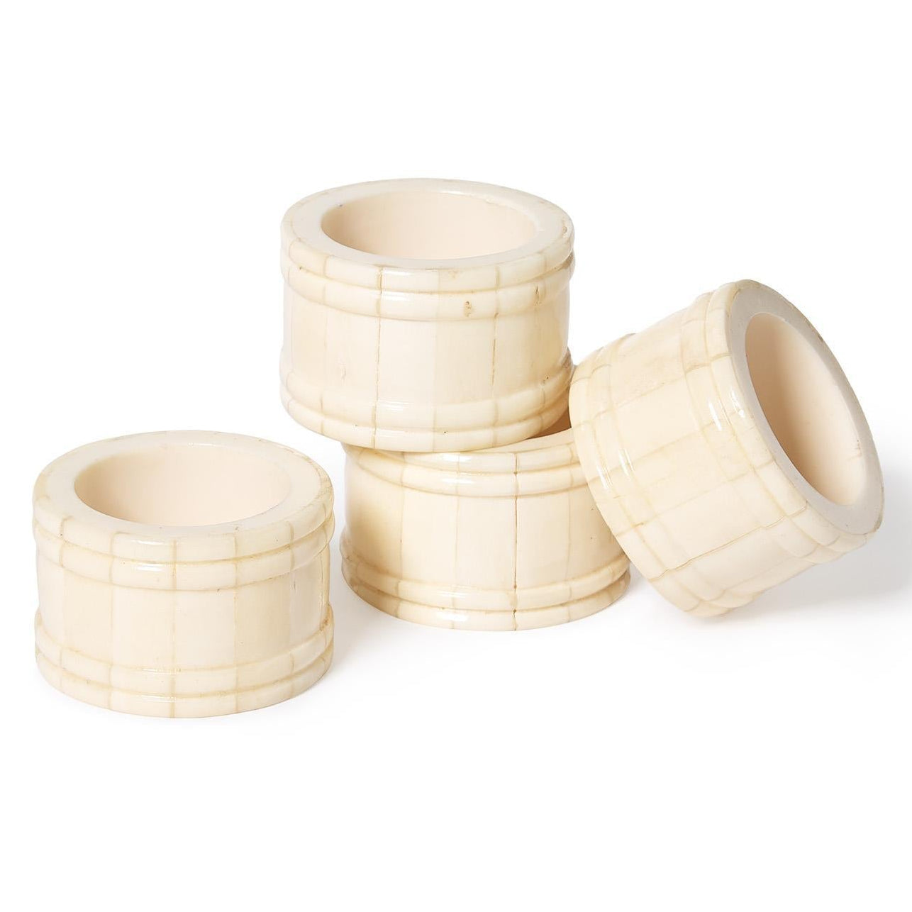Carved Ivory Bone Napkin Ring Set of 4