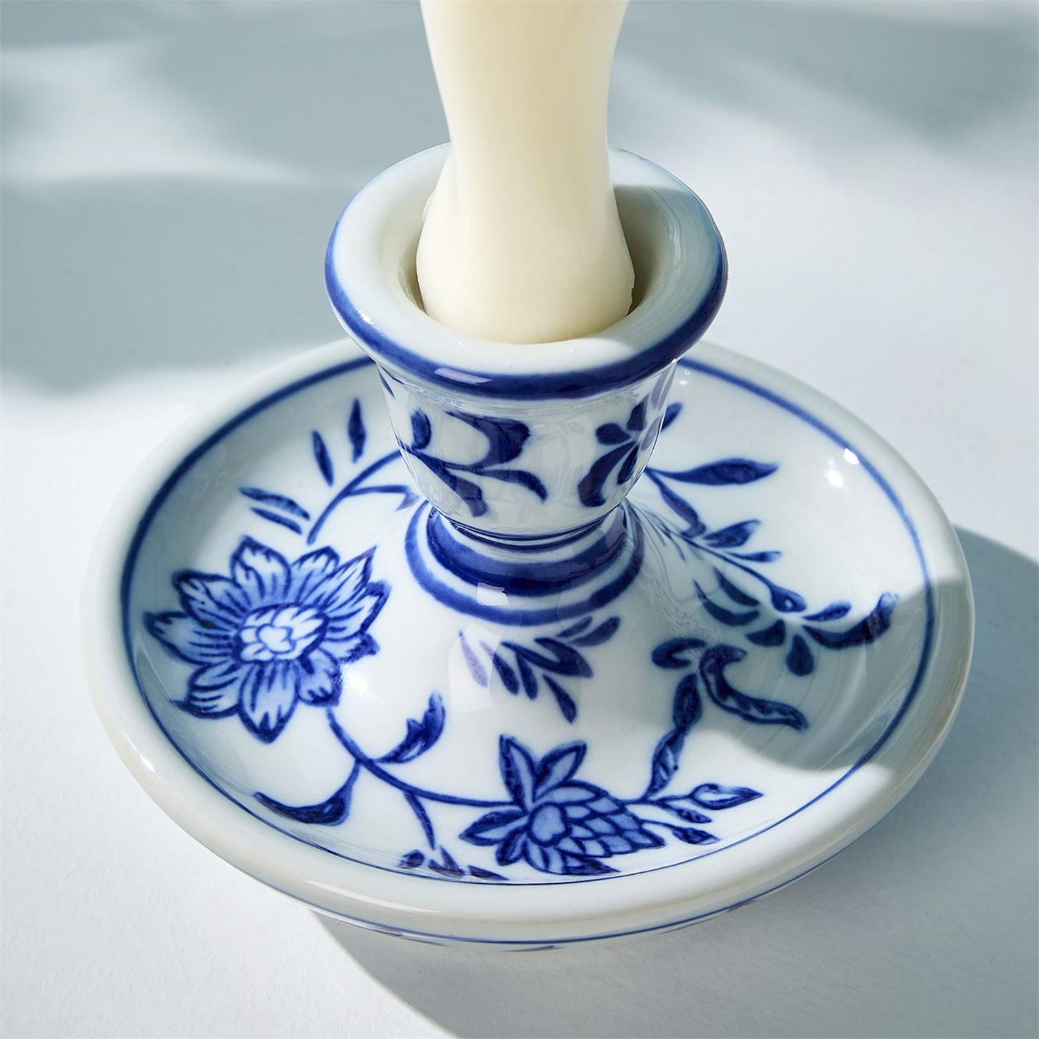 Chinoiserie Hand-Painted 3in Taper Candleholder Set of 2