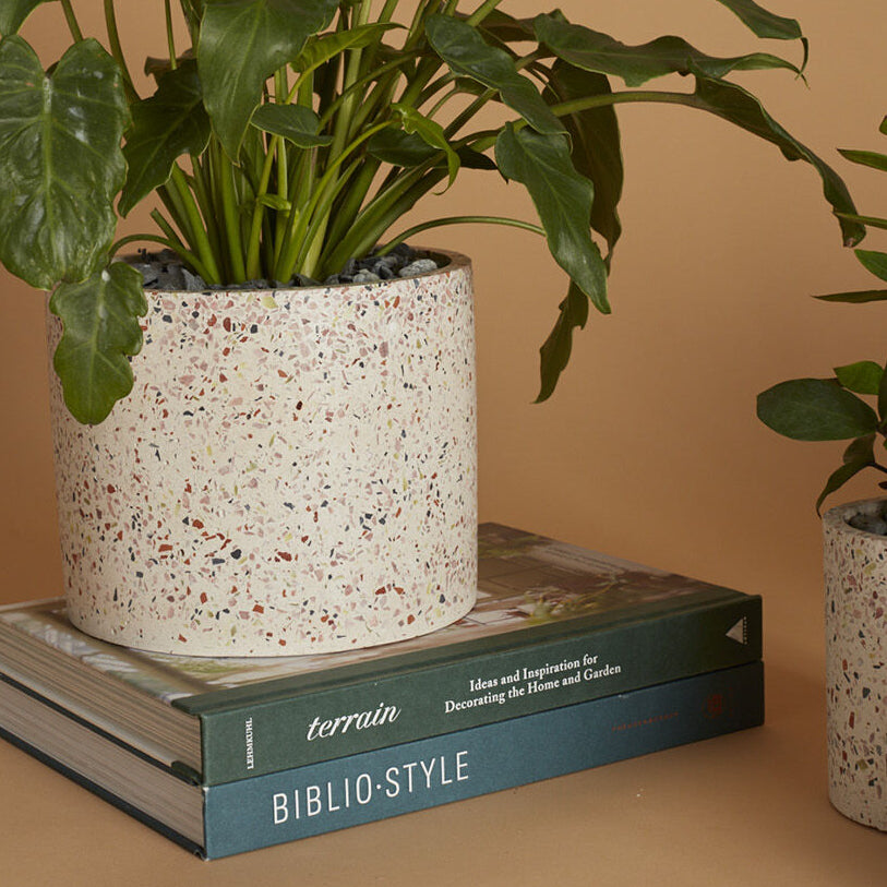 Terrazzo Pot shown as a styled home décor accent